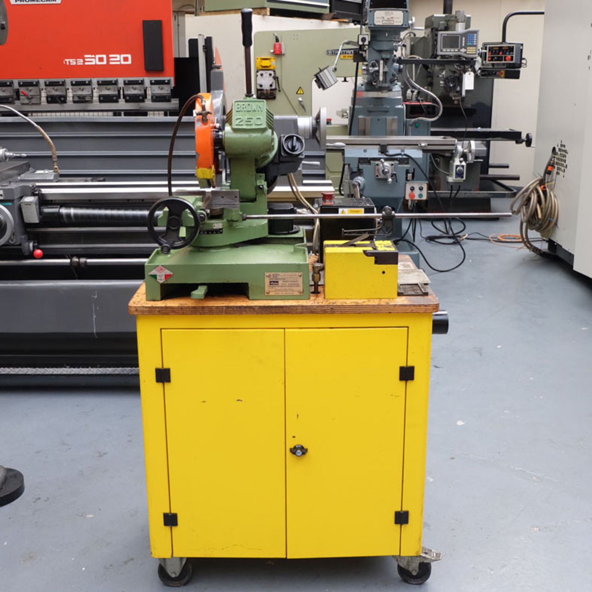 Pedrazzoli Brown 250 Cutting, Deburring and Hydraulic Power Flanging Station On Cabinet.