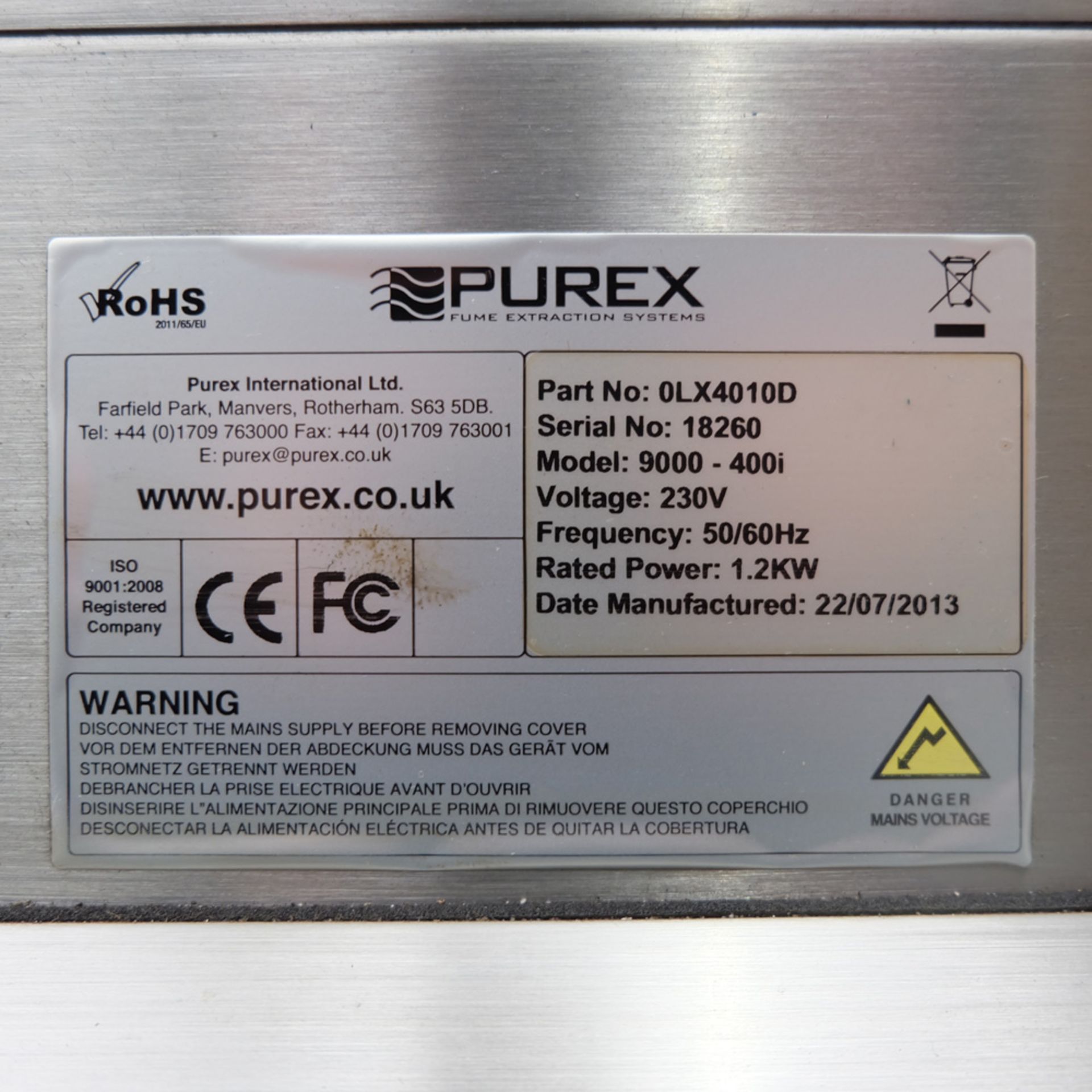 Purex Model 9000-400i Digital Fume Extractor. - Image 6 of 8