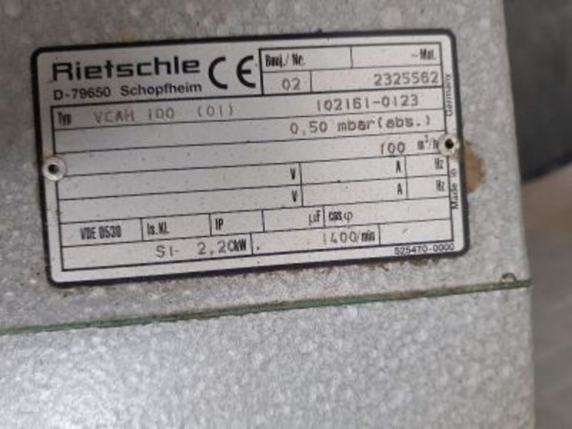 Elmo Rietschle Type VCAH 100 Vacuum Pump S/N2325562 - Image 4 of 4