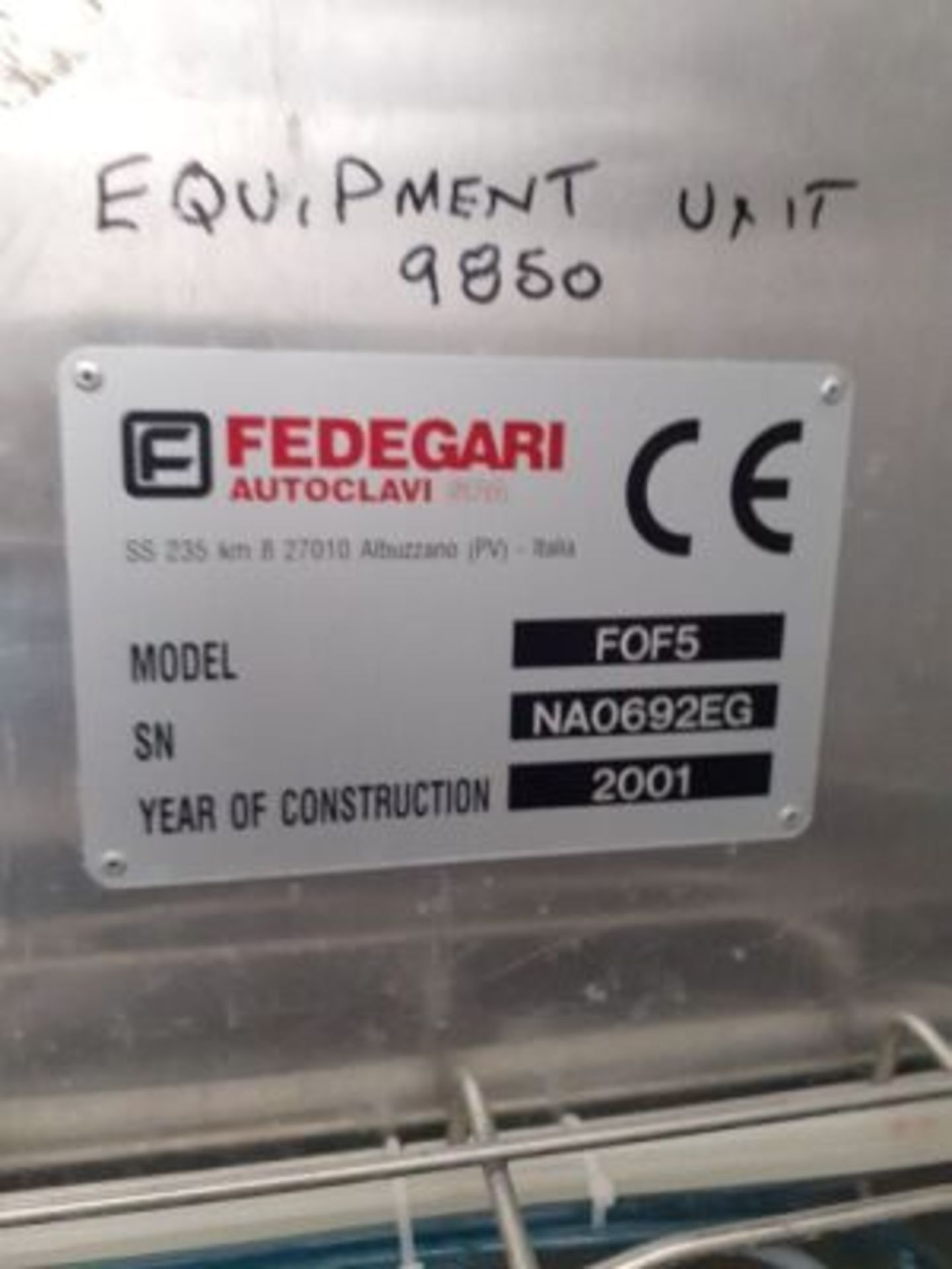 Fedegari Autoclave Model FOF5, Year 2001 S/N: NA0692EG. Complete with parts trolley - Image 7 of 22