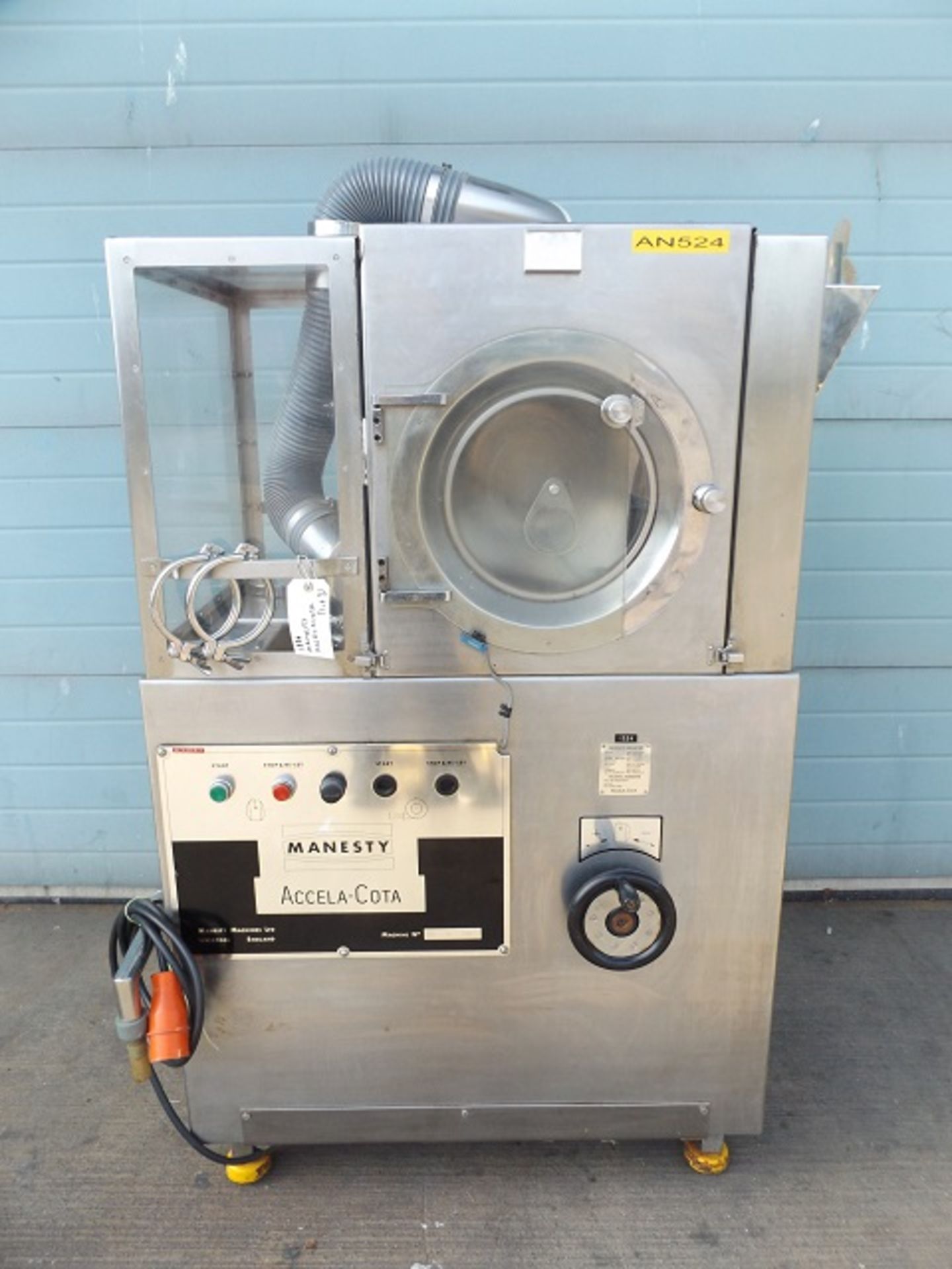 Manesty model Accelacota 10 small batch size tablet coating unit with air handling system. - Image 2 of 15