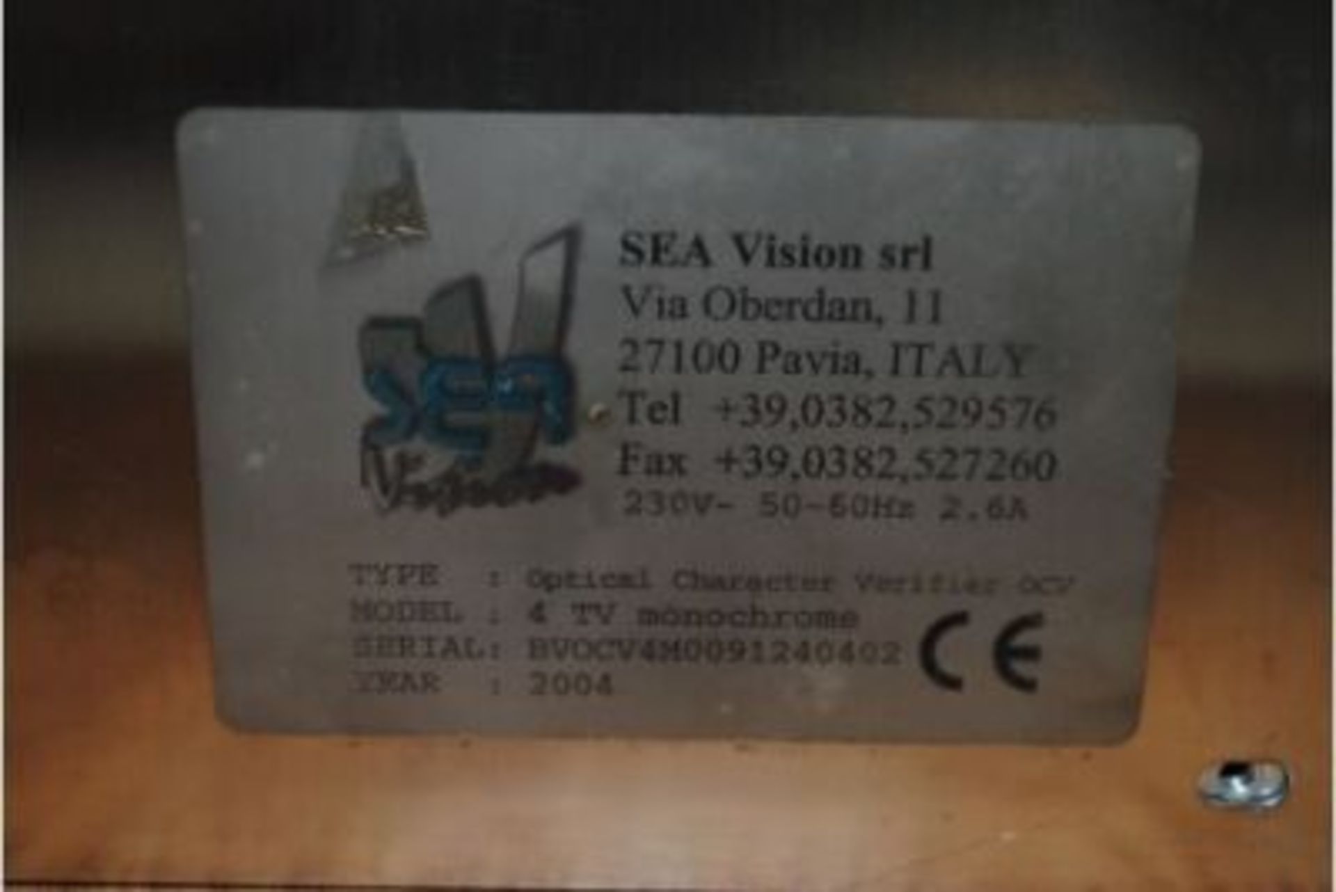Sea Vision Model: 4 TV Monochrome Optical character Verifier Year 2004 S/N: BVOCVVM0091240402 - Image 4 of 4