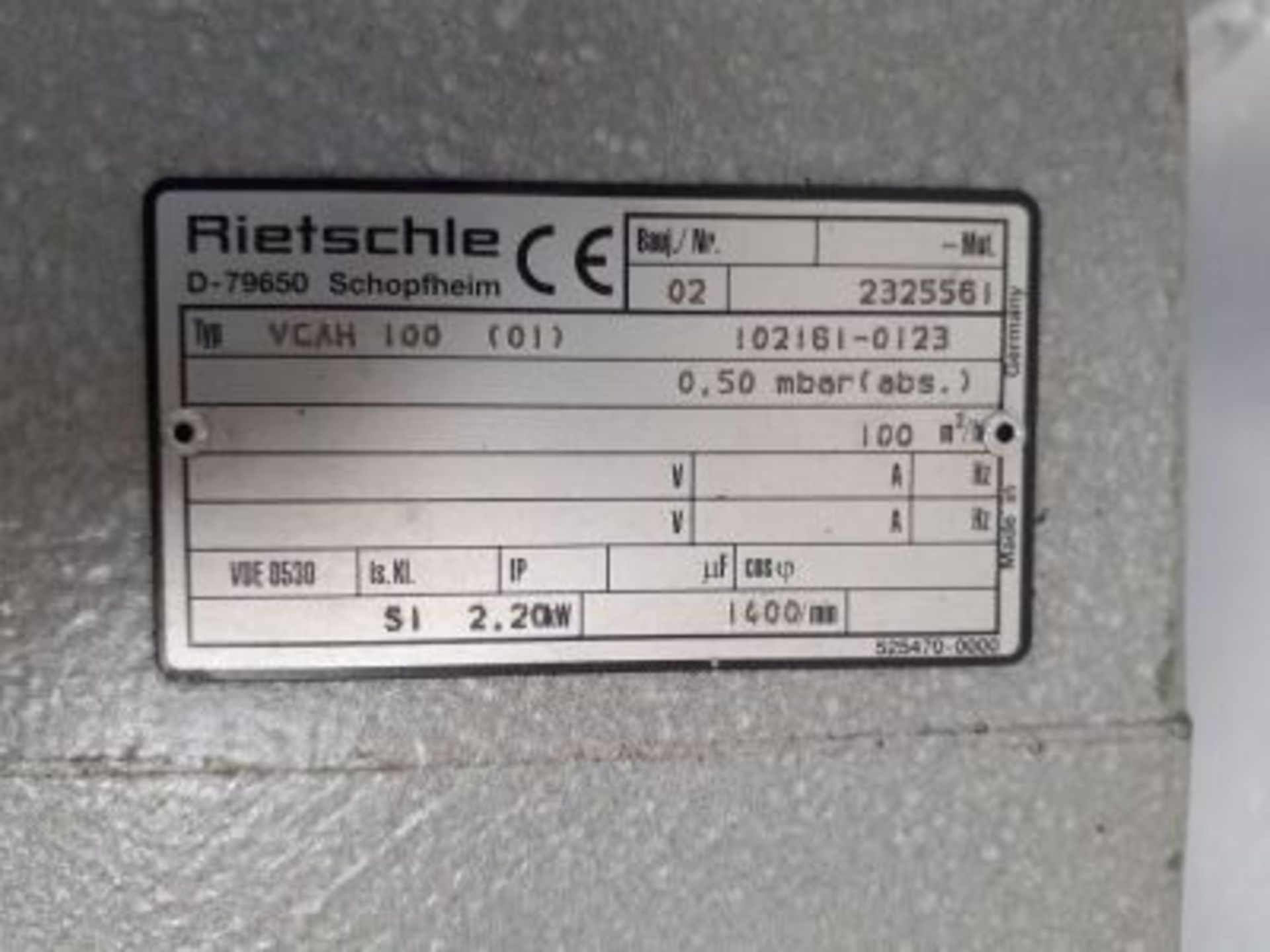 Elmo Rietschle Type VCAH 100: Vacuum Pump S/N: 2325561 Equipped with ATB Type YAF 100L/4H-12 - Image 5 of 6