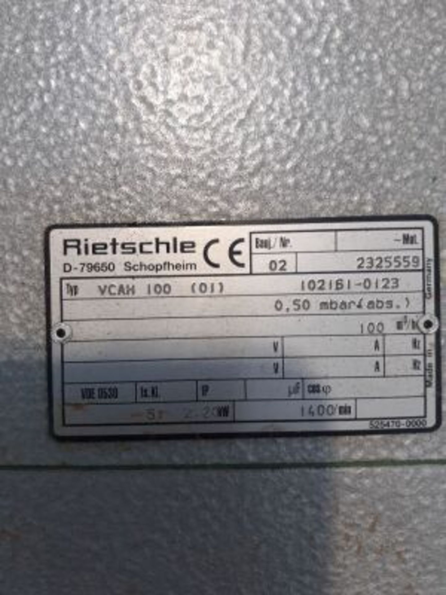 Elmo Rietschle Type VCAH 100 Vacuum Pump S/N2325559 - Image 5 of 5