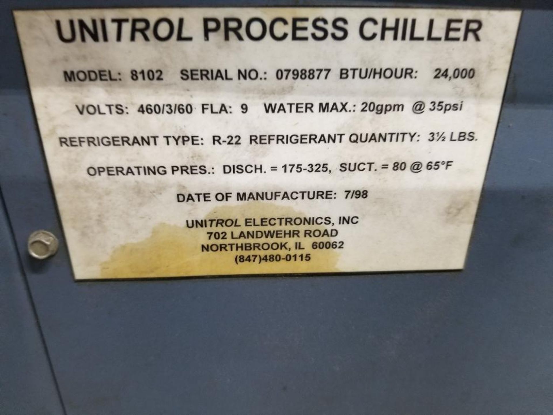 Unitrol Process Chiller. Model 8102. 24,000btu. 3 phase 460v. - Image 4 of 5