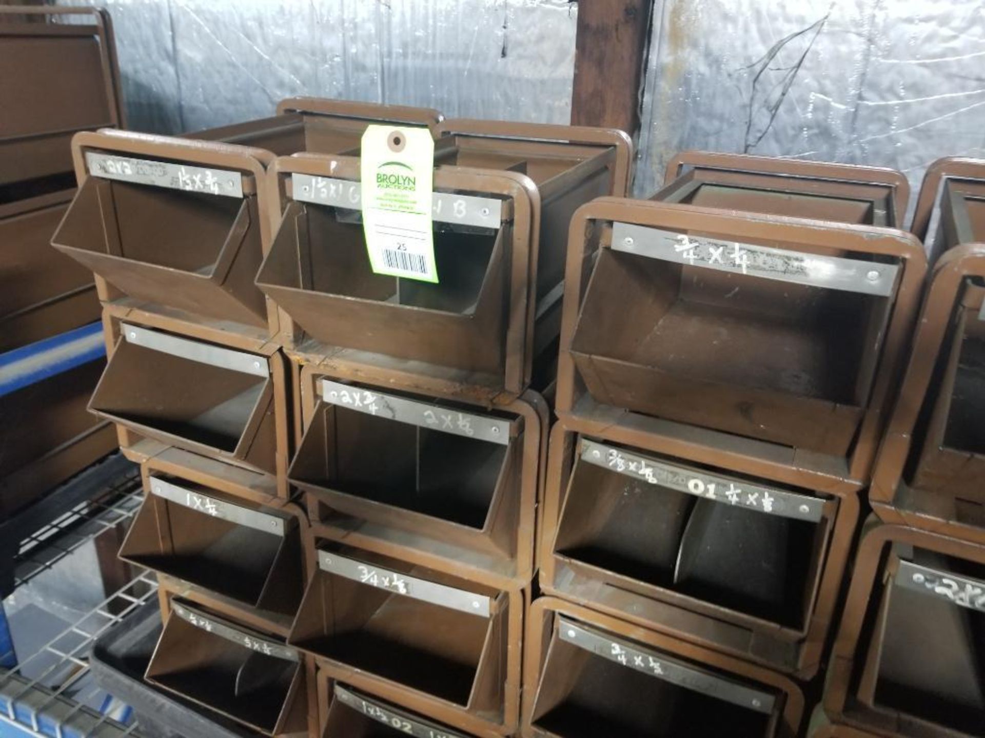 16 drawer metal parts bins.