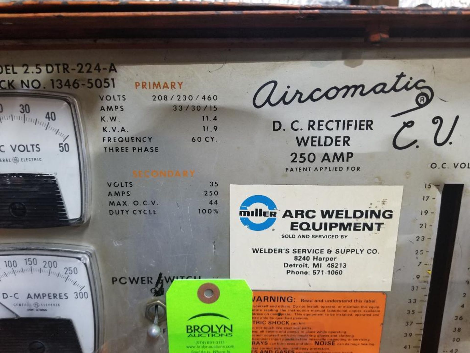 Airco welder. Model 2.5DTR-224-A. 3 phase 208/230/460v 3 phase. - Image 6 of 7