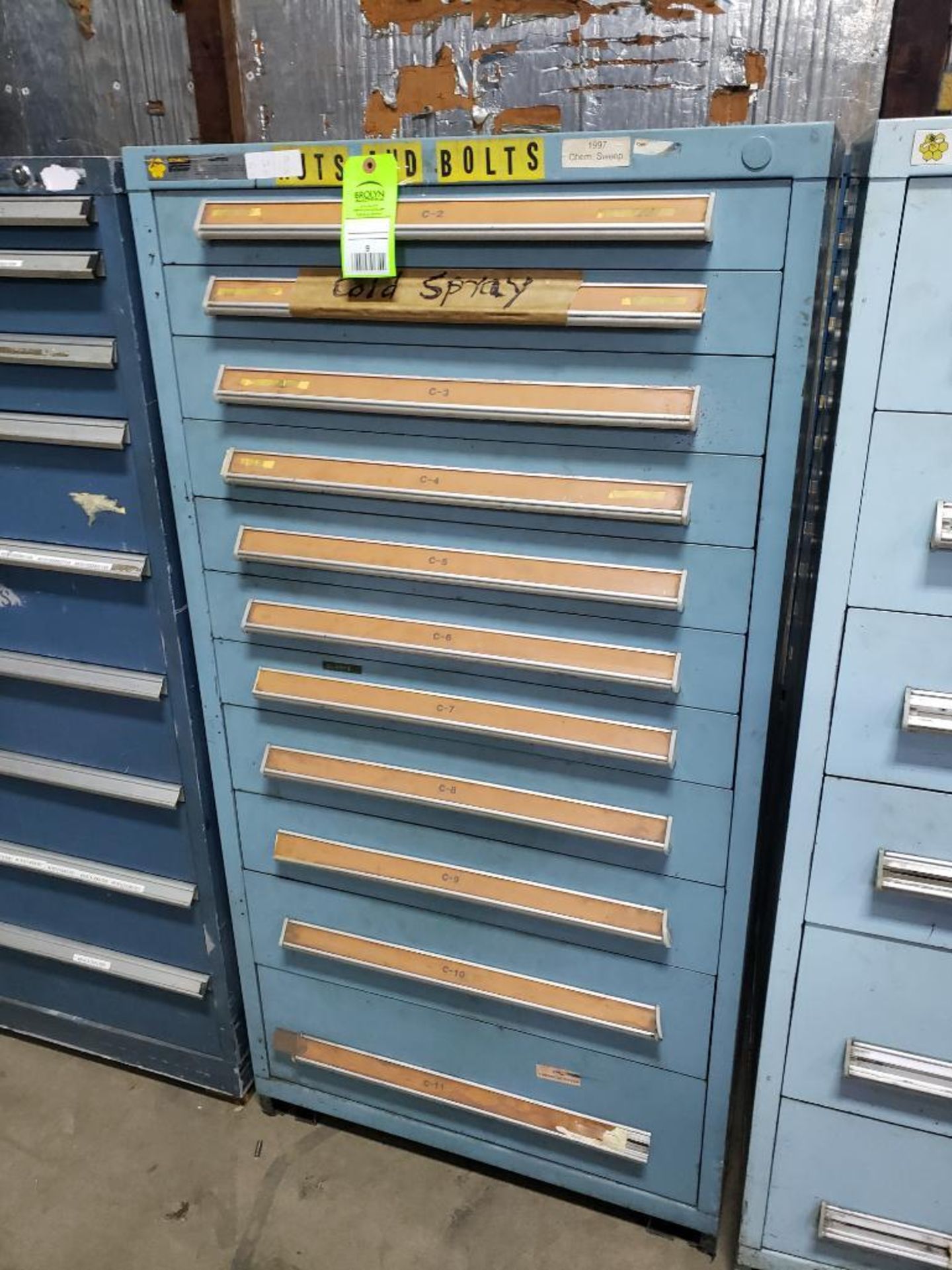 11 drawer Stanley Vidmar tool cabinet. 59tall x 30wide x 28deep.