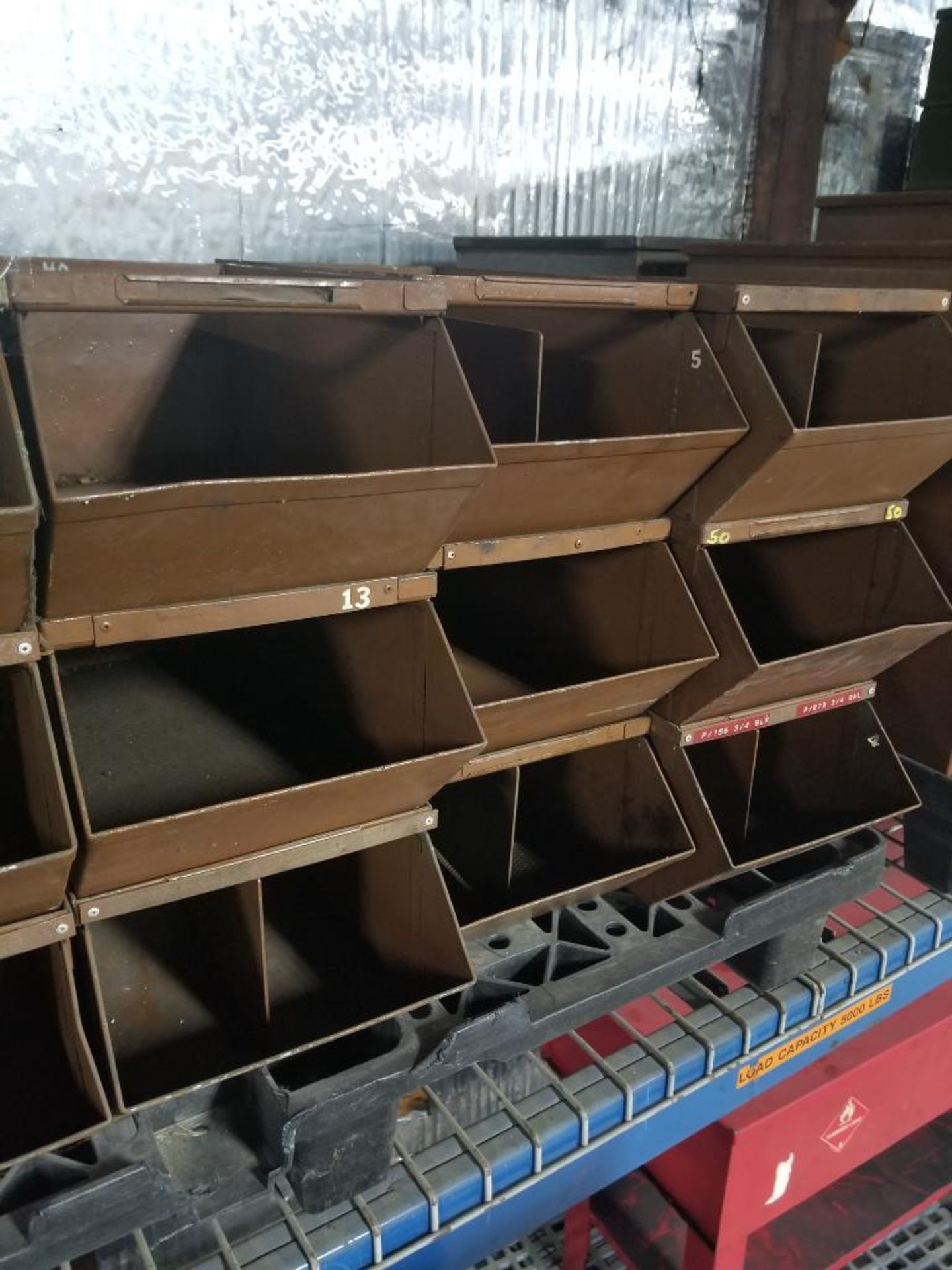 21 stacking metal parts bins. - Image 2 of 3