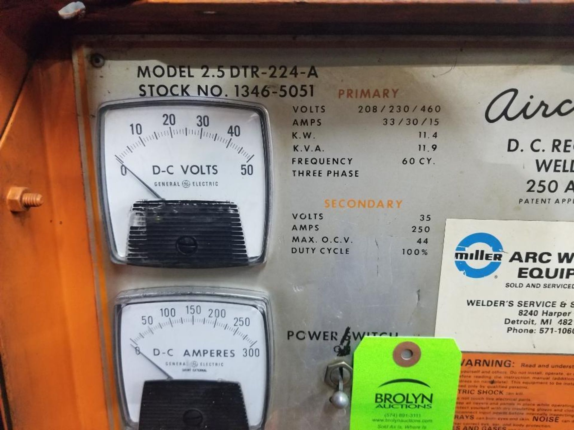 Airco welder. Model 2.5DTR-224-A. 3 phase 208/230/460v 3 phase. - Image 2 of 7