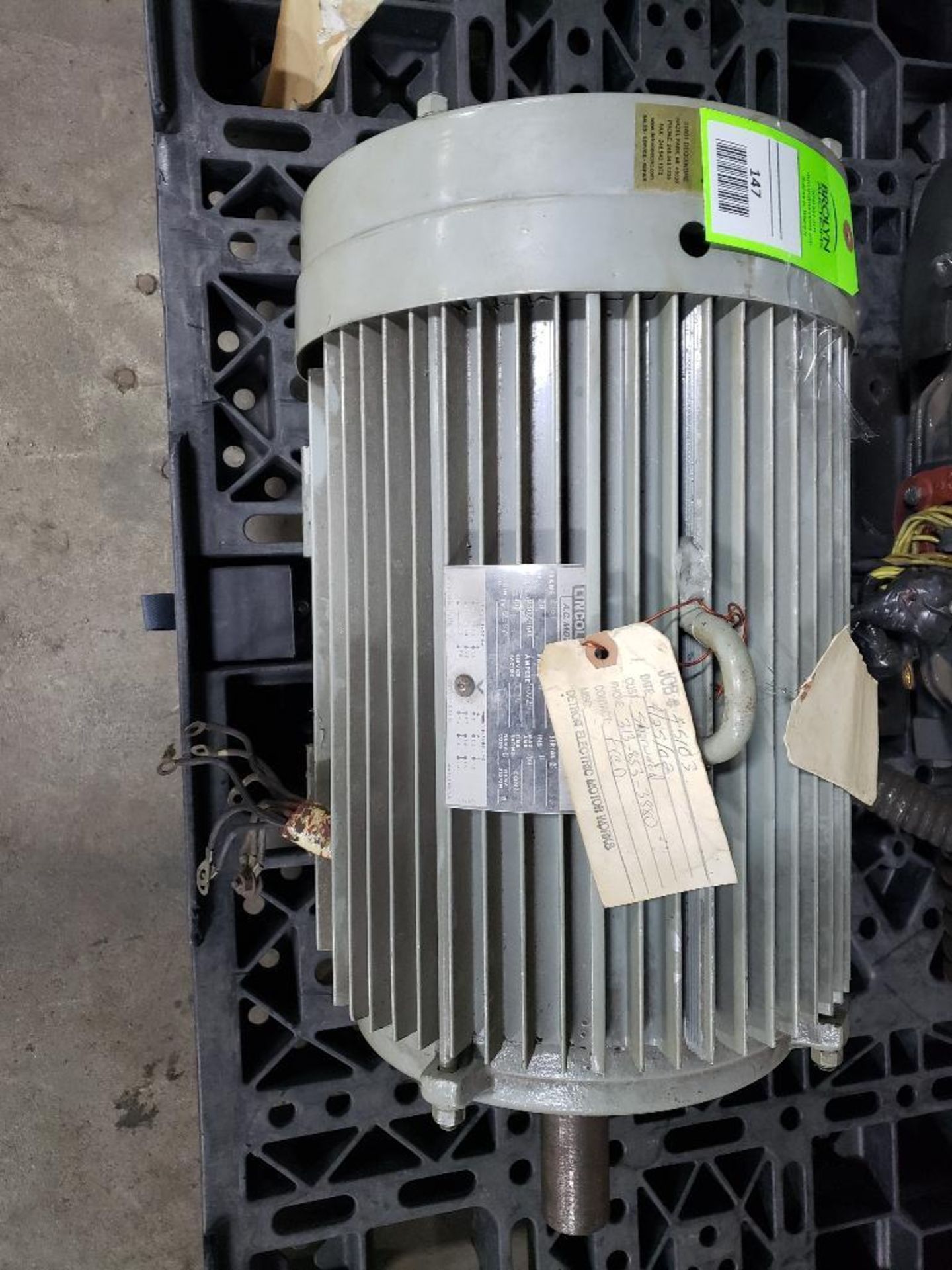 20hp Lincoln Electric AC motor. 3 phase 230/460v. RPM 1750 frame 256T.