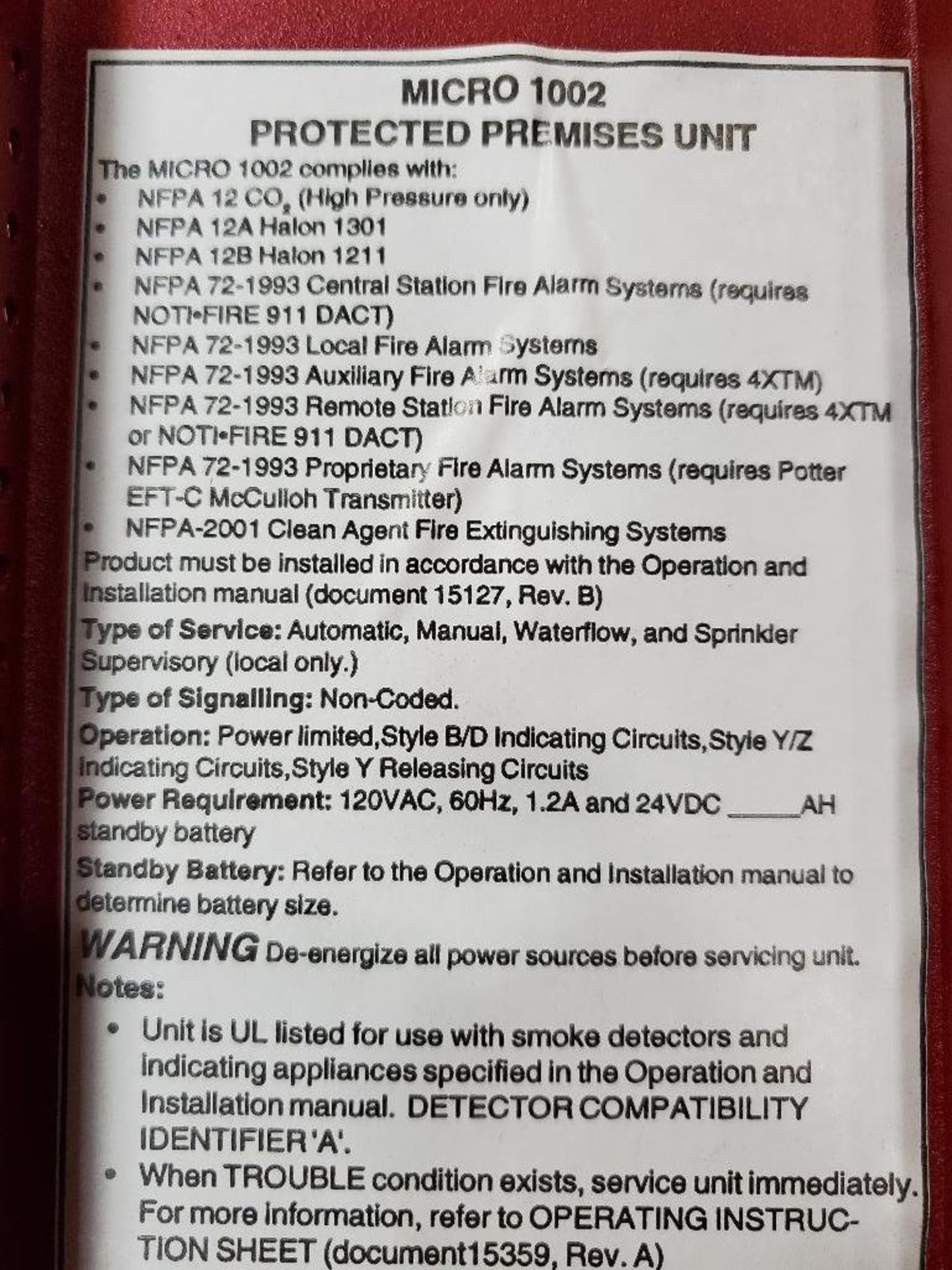 Chemtron Systems Chemetronics MIcro 1002 fire control panel. - Image 5 of 6