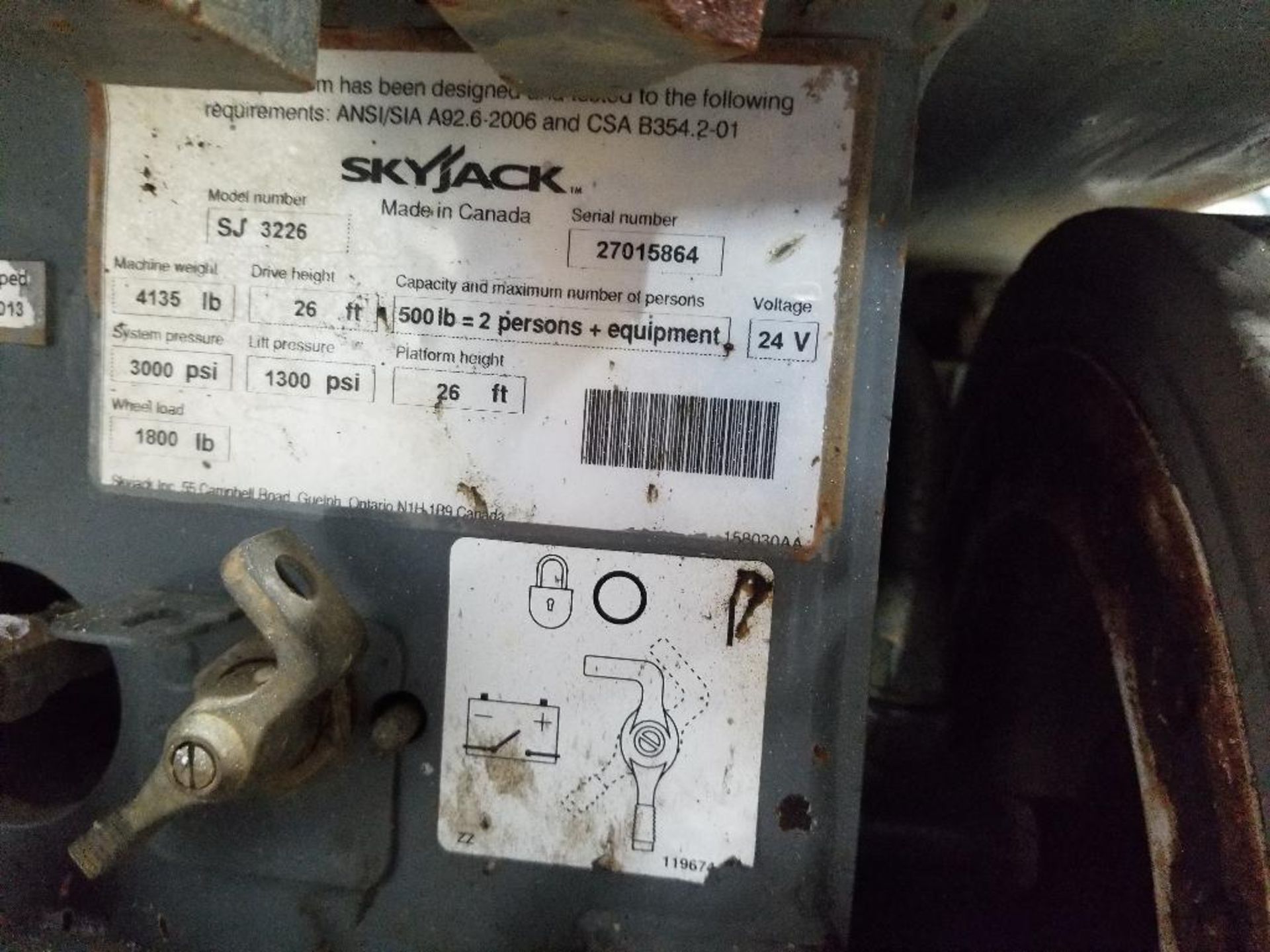 26' SkyJack scissor lift. Model SJIII 3626. Serial number 27015864. - Image 16 of 18
