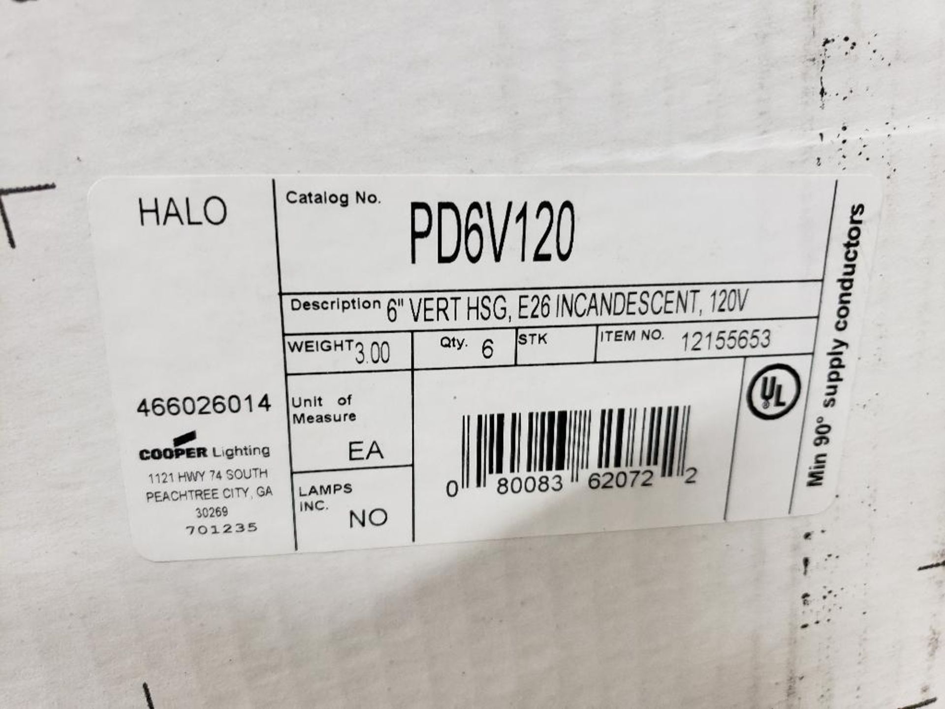 Qty 6 - Cooper Lighting Halo recessed lights. Catalog PD6V120. New in bulk box. - Image 3 of 3