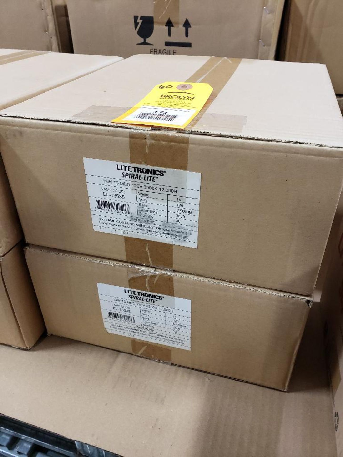 Qty 60 - Litetronics Spiral-Lite. Lamp code EL-13535. New in bulk boxes.