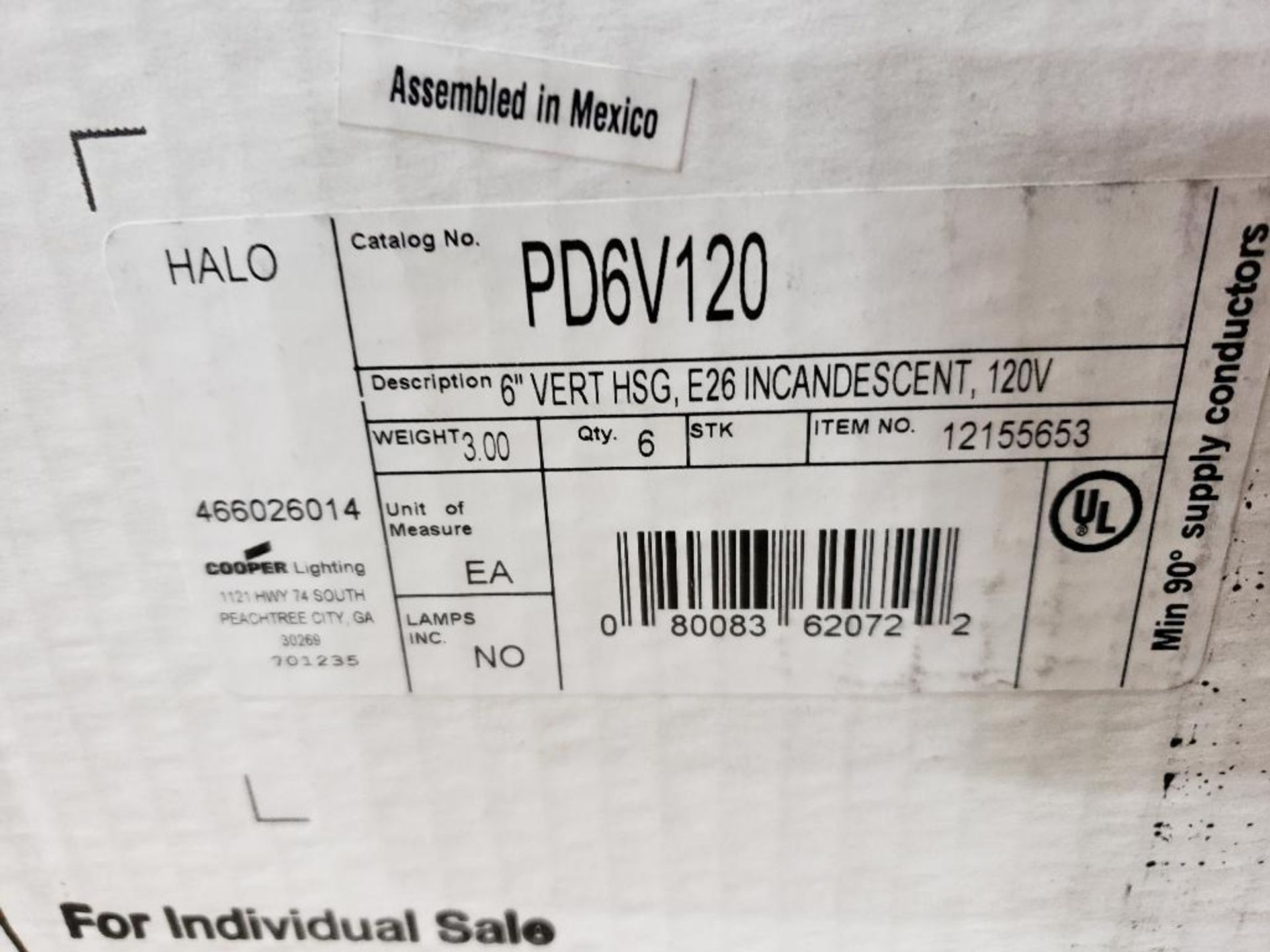 Qty 6 - Cooper Lighting Halo recessed lights. Catalog PD6V120. New in bulk box. - Image 3 of 3