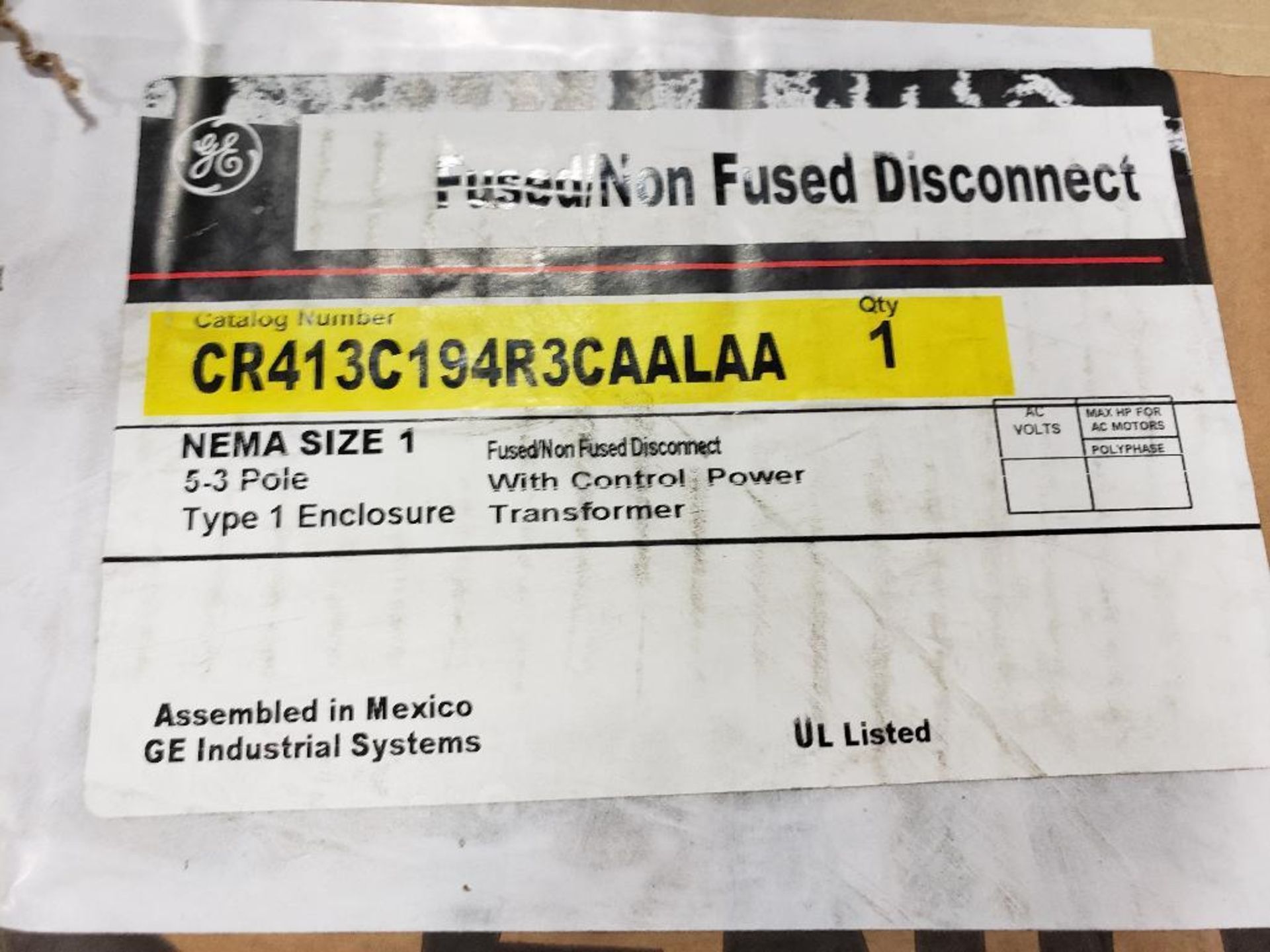 GE fused/non fused disconnect. Catalog number CR413C194R3CAALAA. New in box. - Image 3 of 8