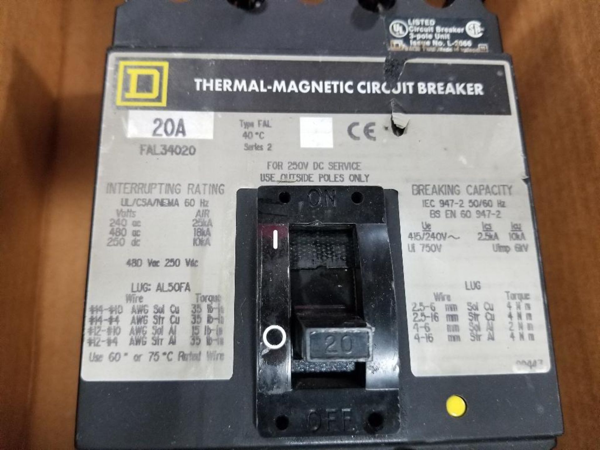 Qty 2 - Square D circuit breakers. Model FAL34020. - Image 2 of 2