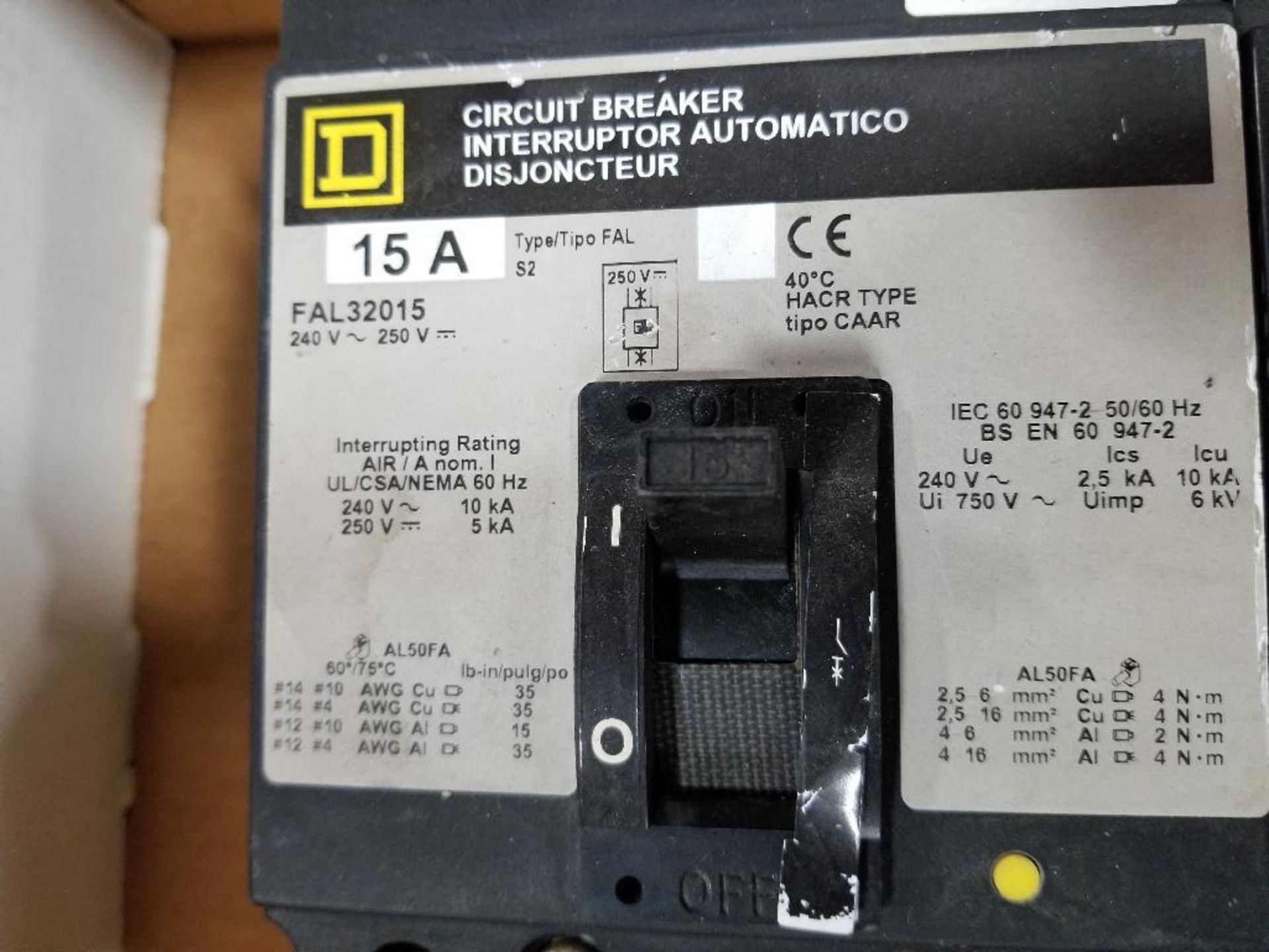 Qty 3 - Square D circuit breakers. Model FAL32015. - Image 2 of 2