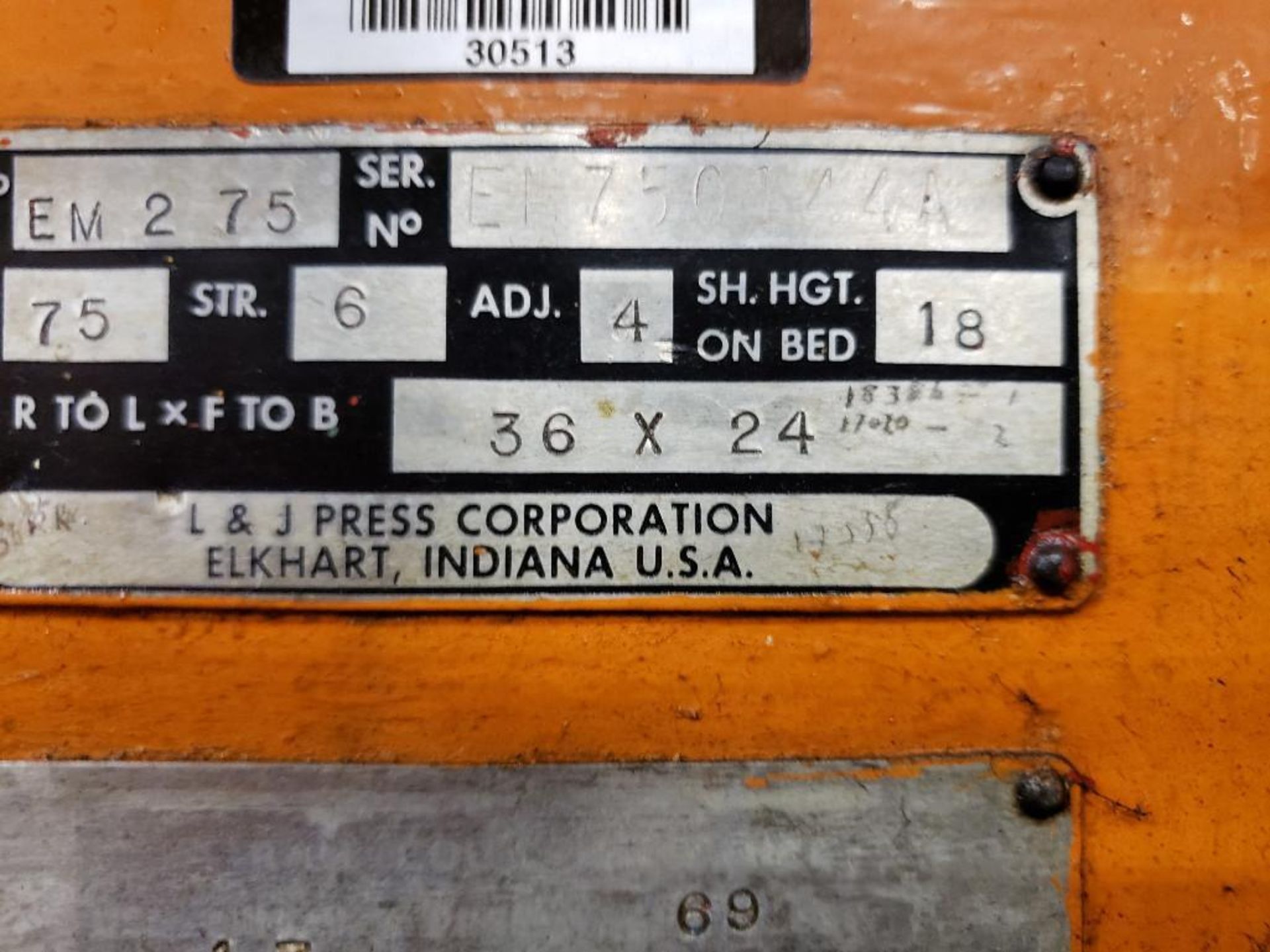 75 ton L&J Press corporation straight side mechanical press. Model EM2-75-36x24. Ser EI750144A. . - Image 18 of 31
