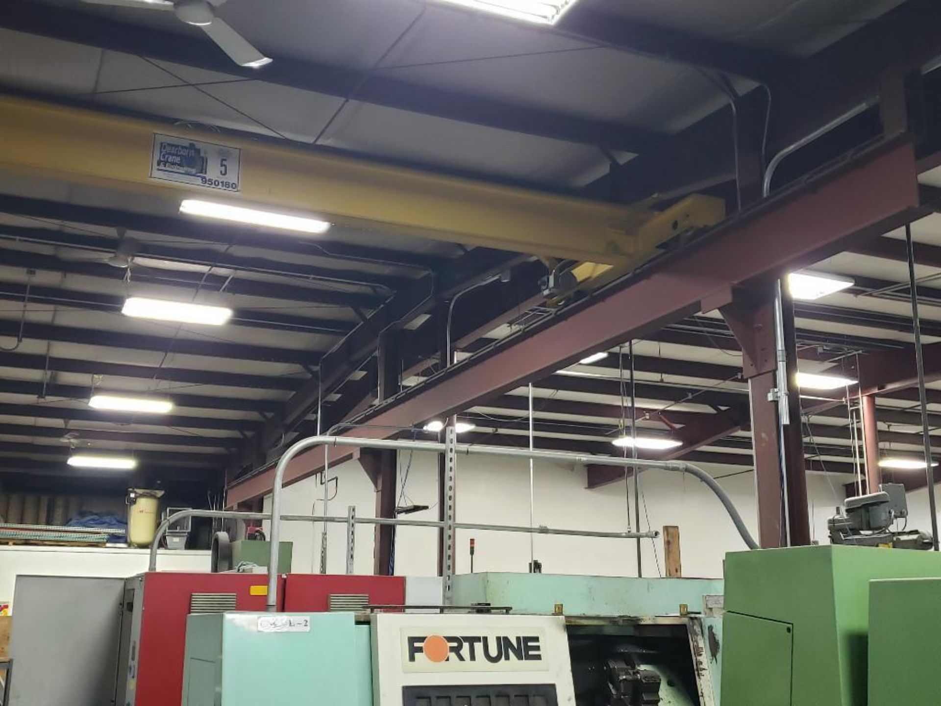 5 ton Dearborn single girder top riding crane system. 3 ton CM meteor cable hoist. - Image 5 of 26