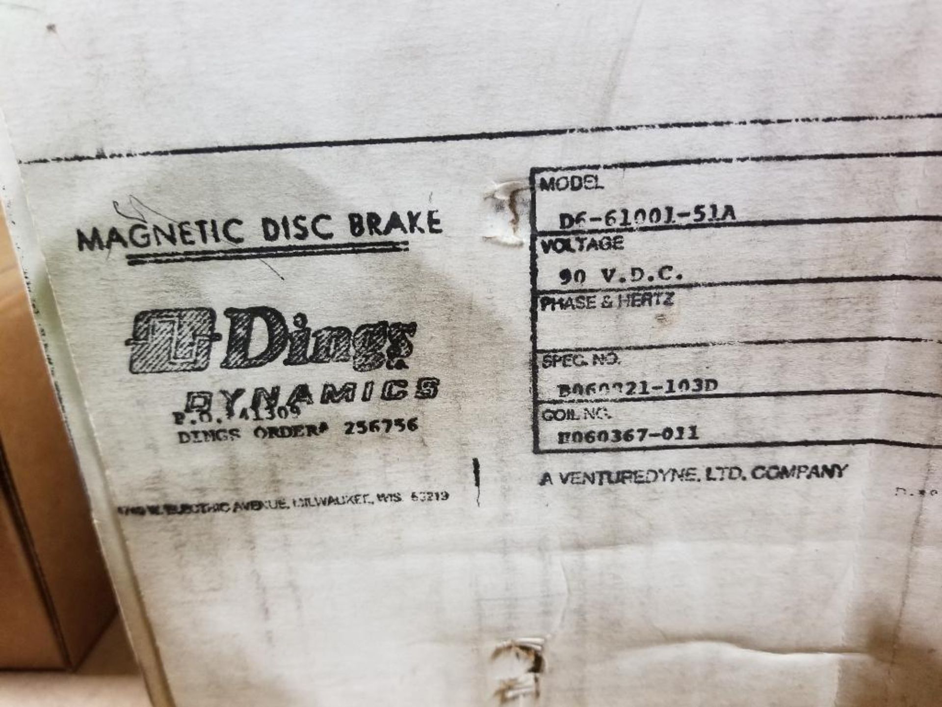 Dings Dynamics magnetic disc brake. Model D6-61001-51A. New in box. - Image 2 of 2