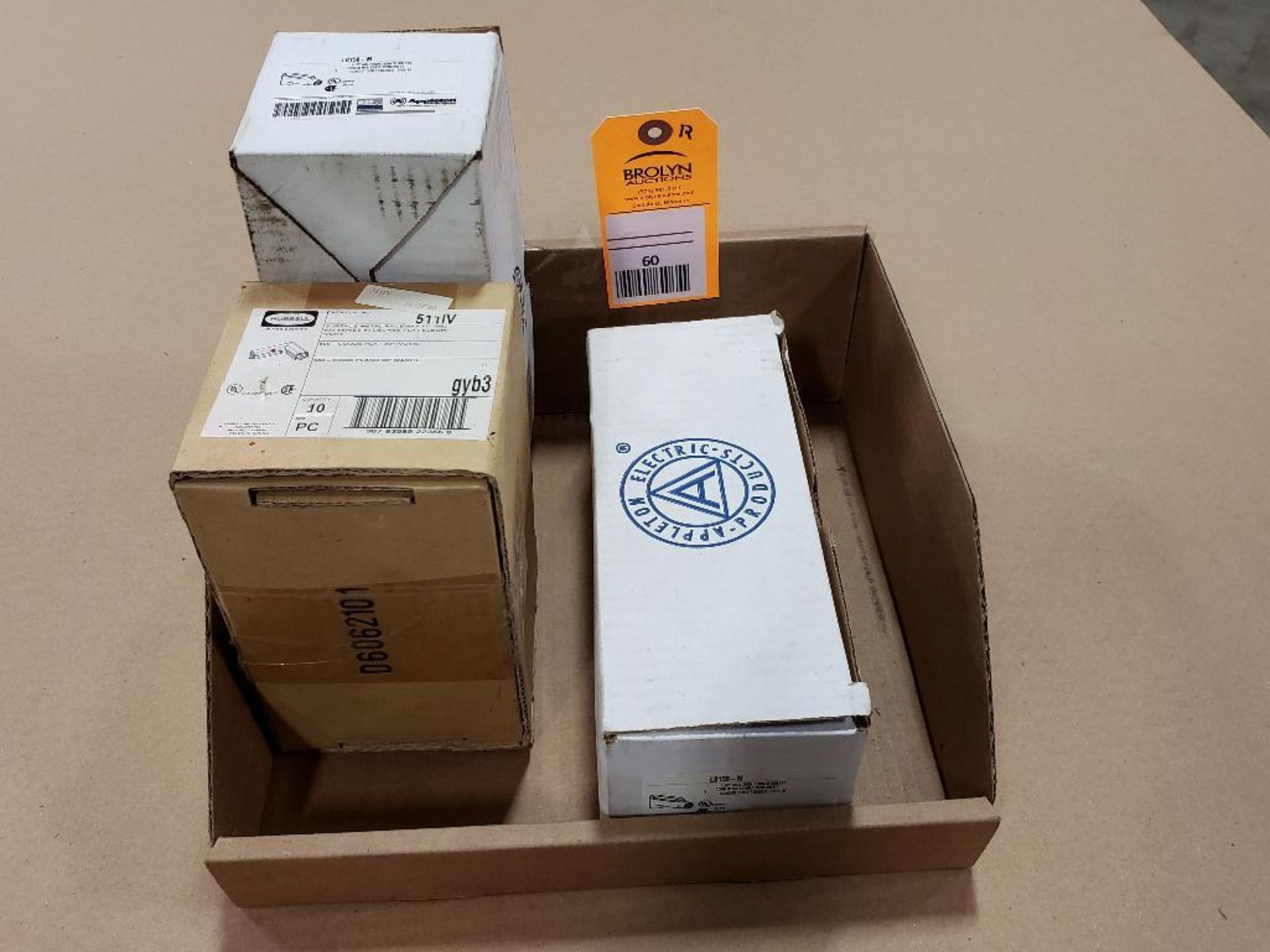 Qty 12 - Assorted Appleton parts in bulk boxes.
