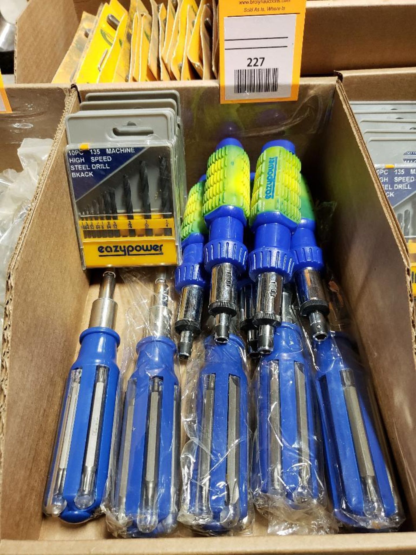 Large assortment of drill bit, screw driver, and bit sets. New as pictured.