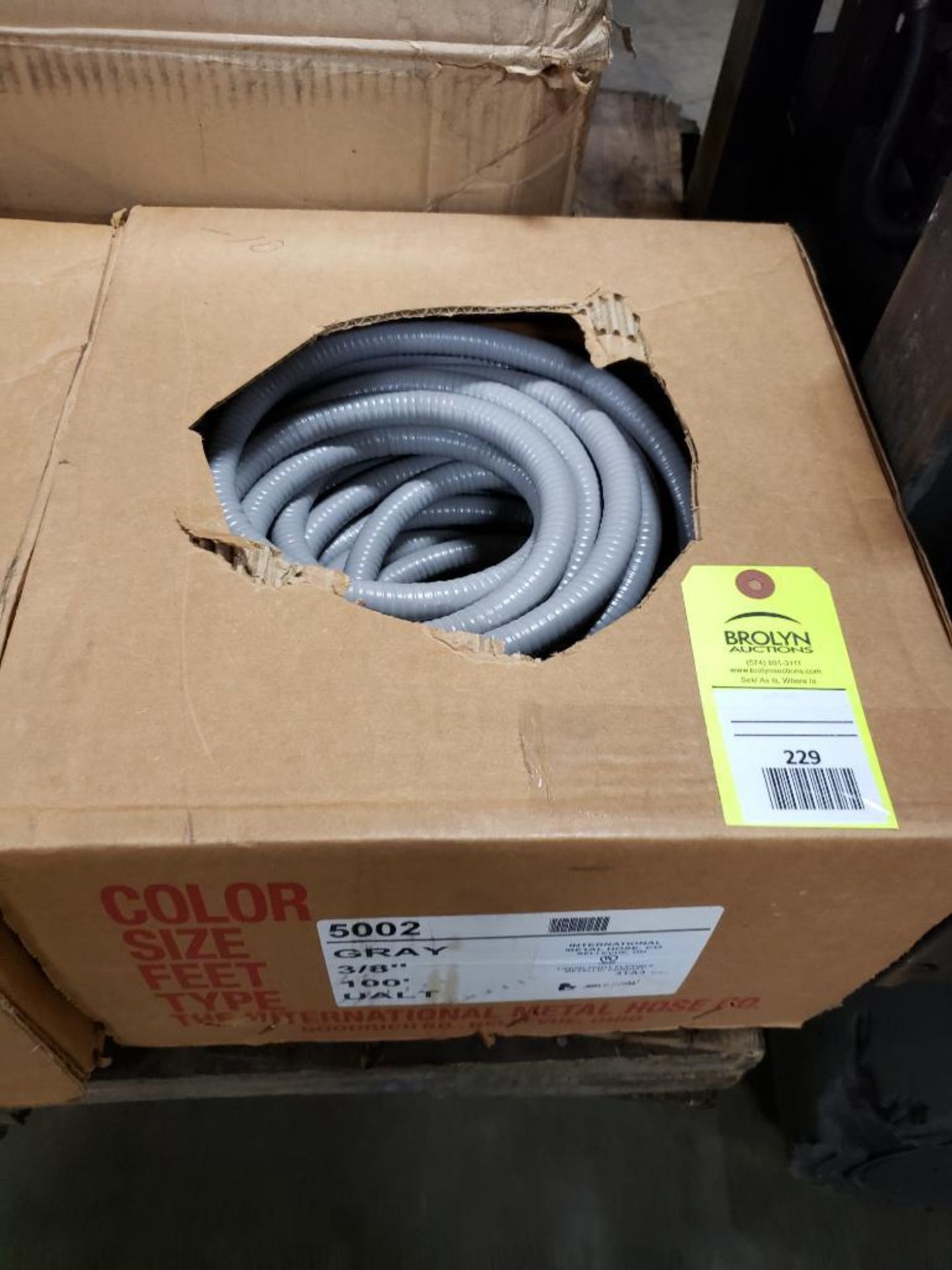 The International Metal Hose Co. 5002 gray 3/8" 100' UALT conduit tube.