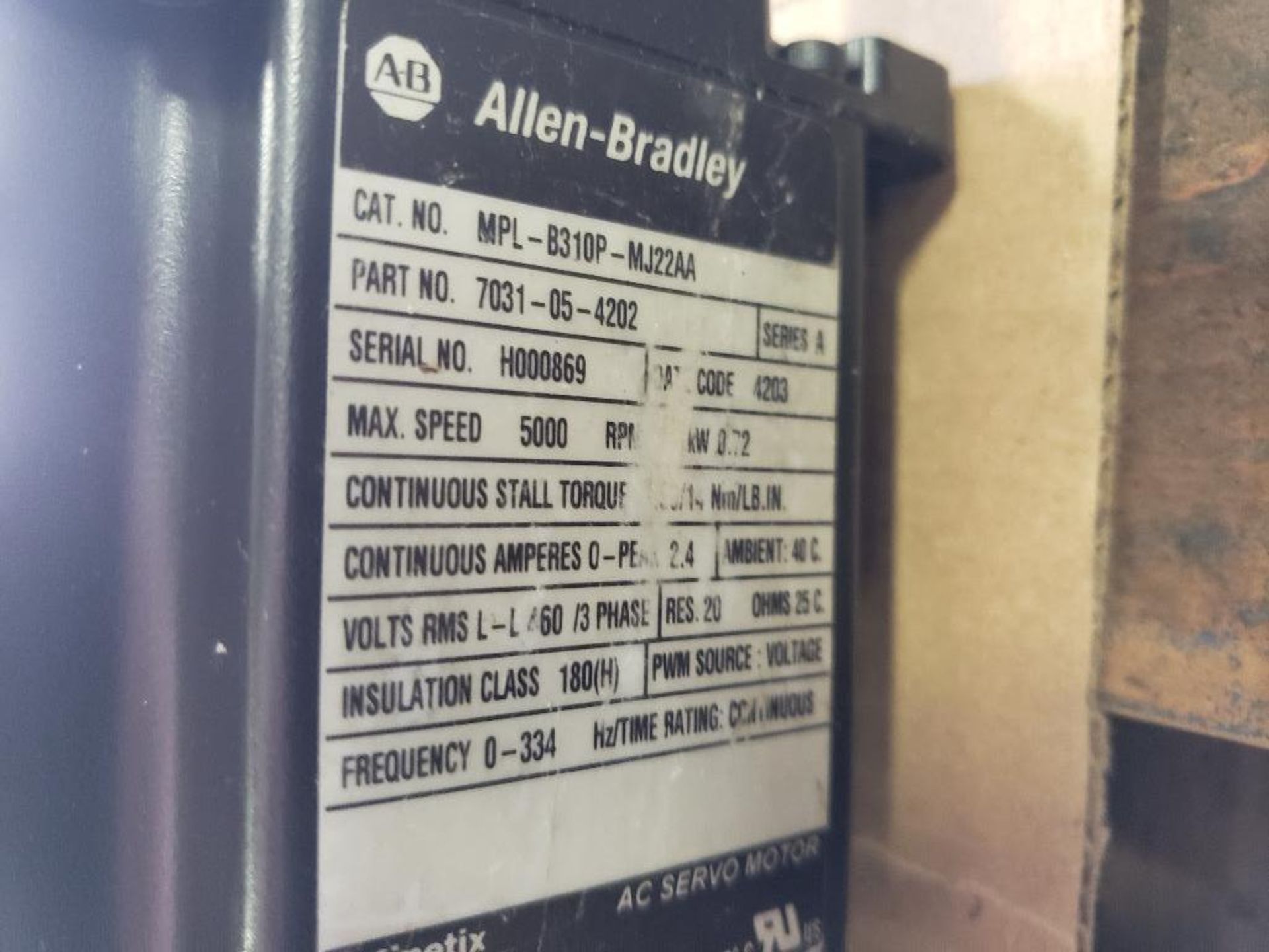 Allen Bradley MPL-B310P-MJ22AA servo motor. 5000RPM, 3PH, 460V. - Image 2 of 2