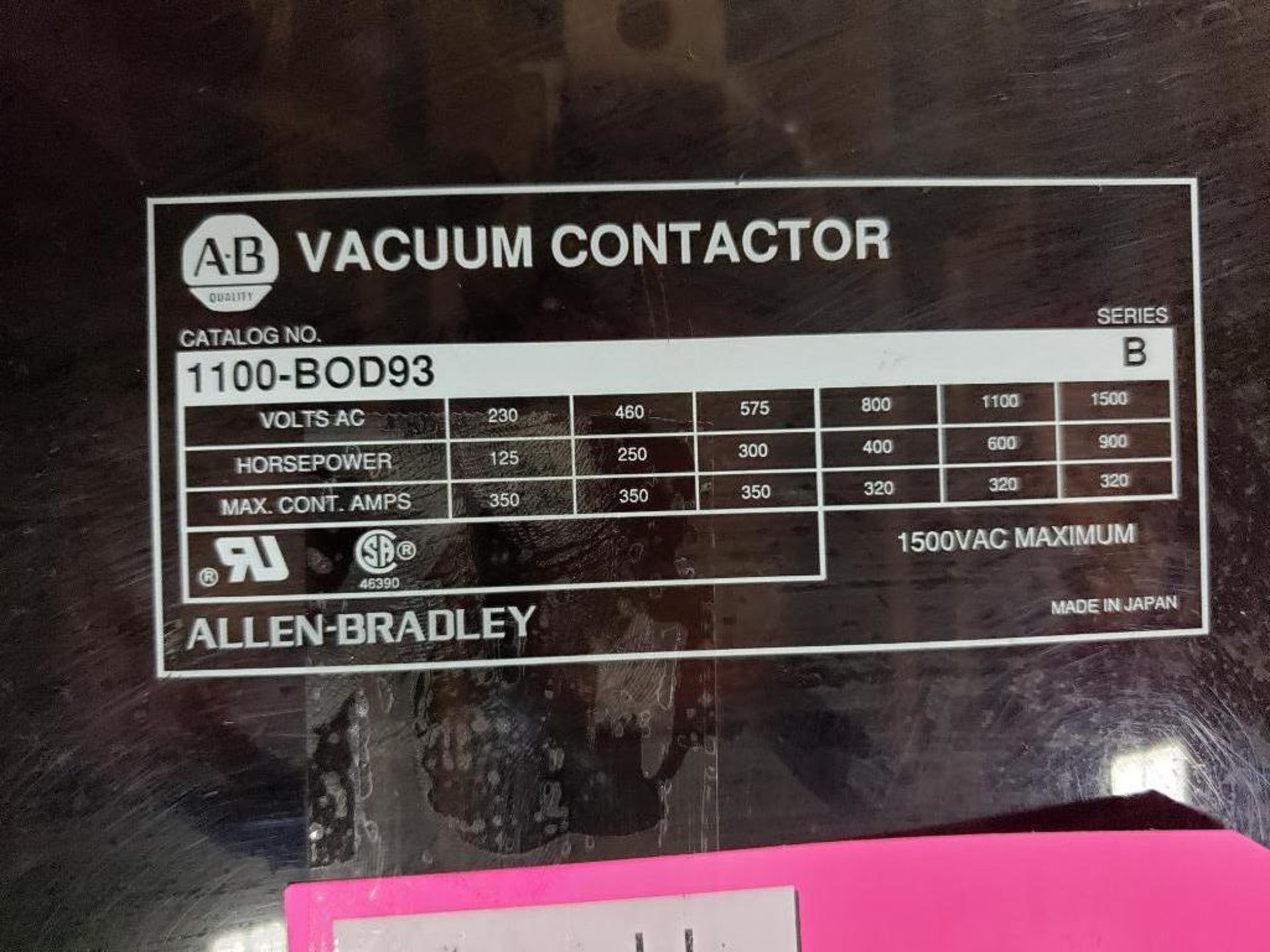 Allen Bradley vacuum contactor 1100-BOD93. - Image 2 of 6