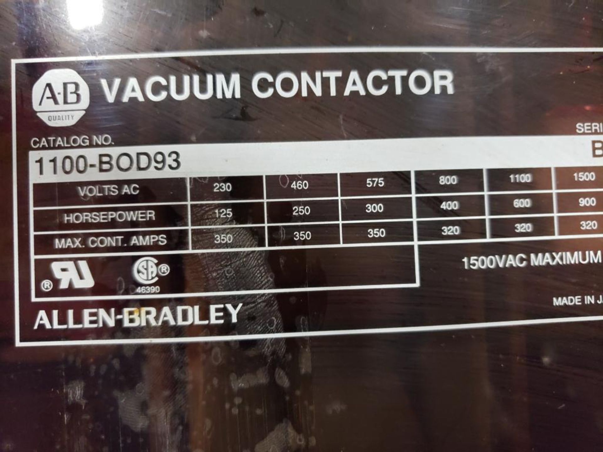 Allen Bradley vacuum contactor 1100-BOD93. - Image 2 of 5