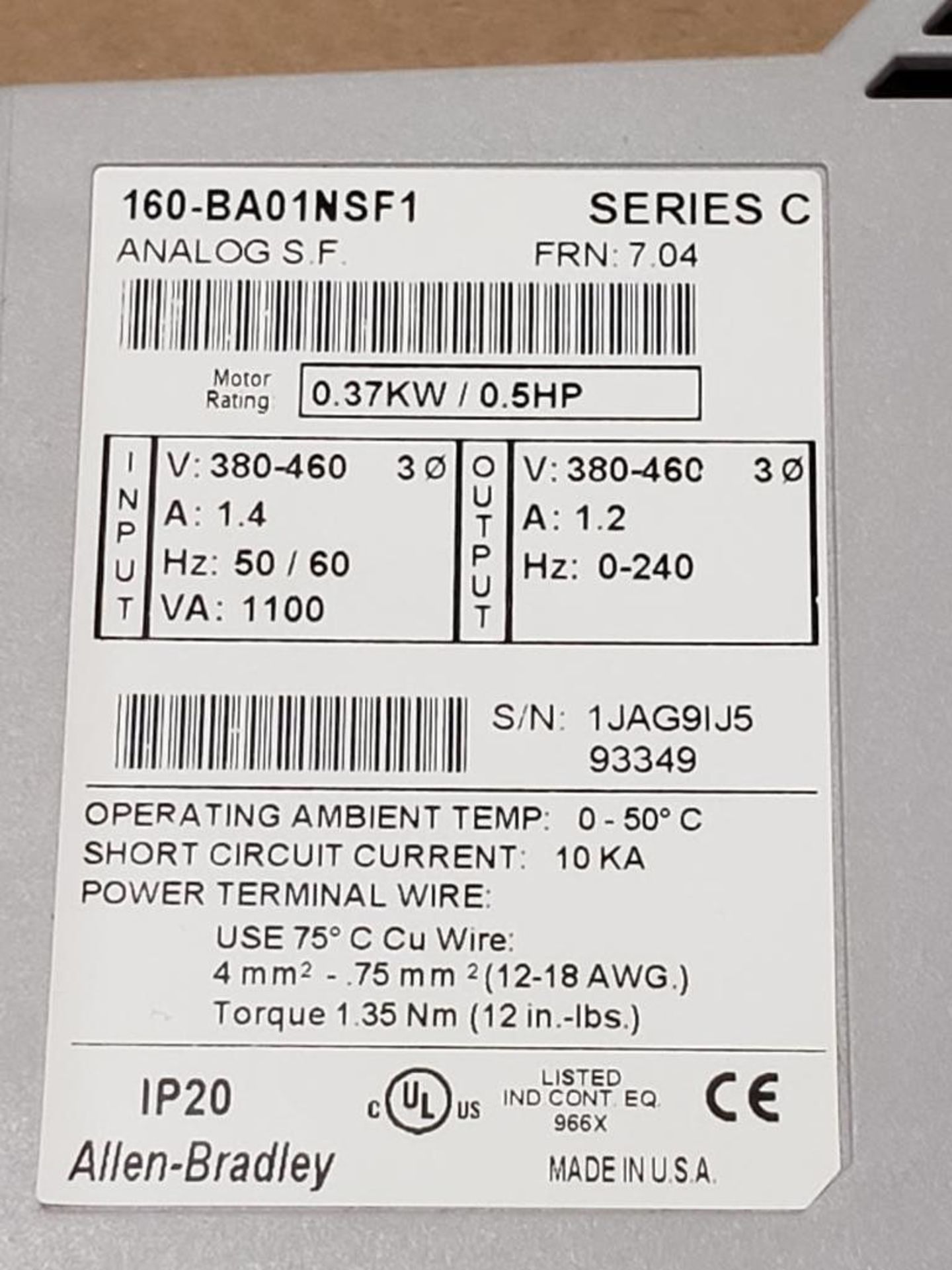 Allen Bradley 160-BA01NSF1 analog s f smart speed controller. - Image 3 of 3