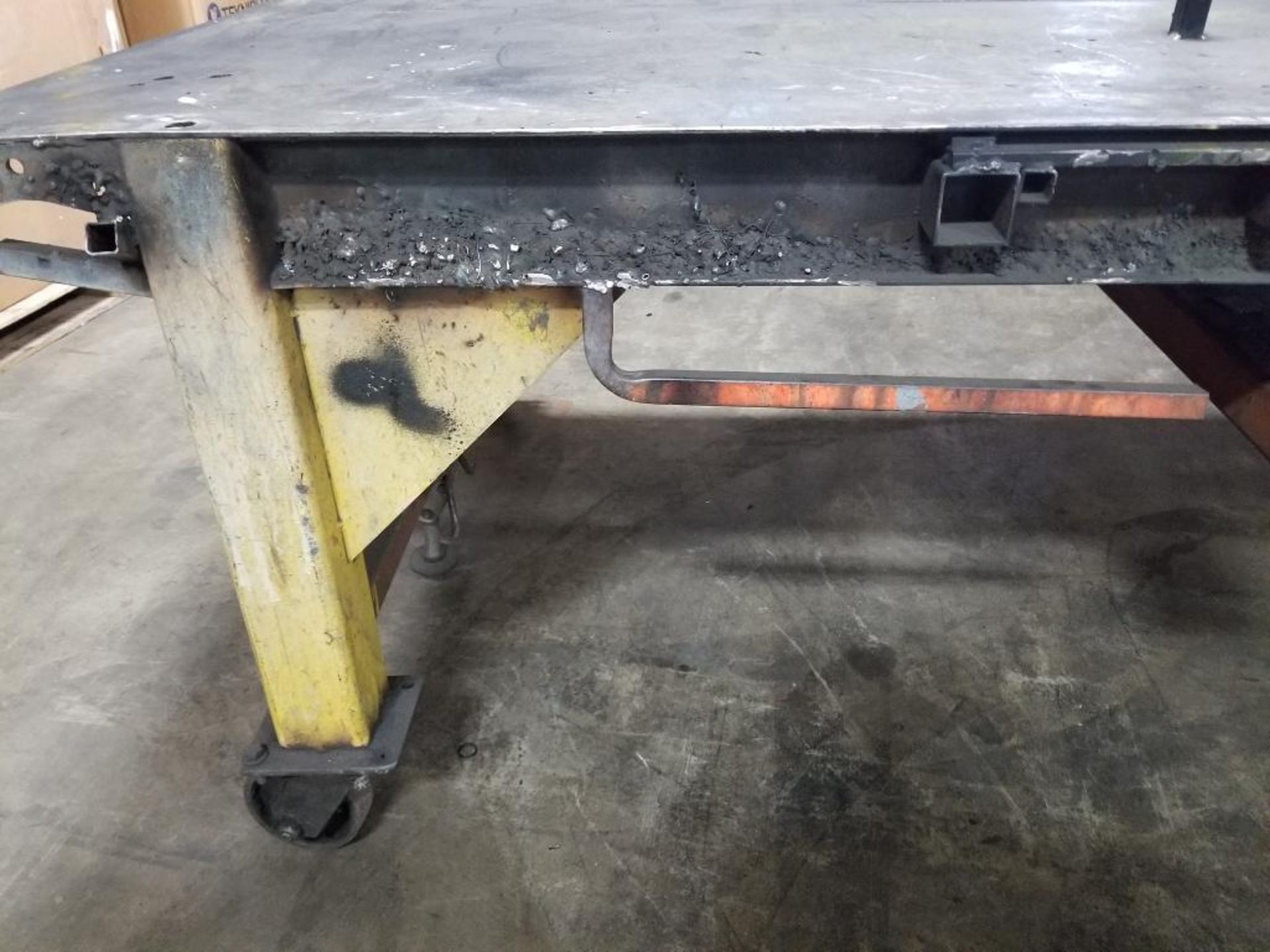 Industrial welding work table with steel tabletop and clamp fixture. 126x48x43. LxWxH. - Image 2 of 10