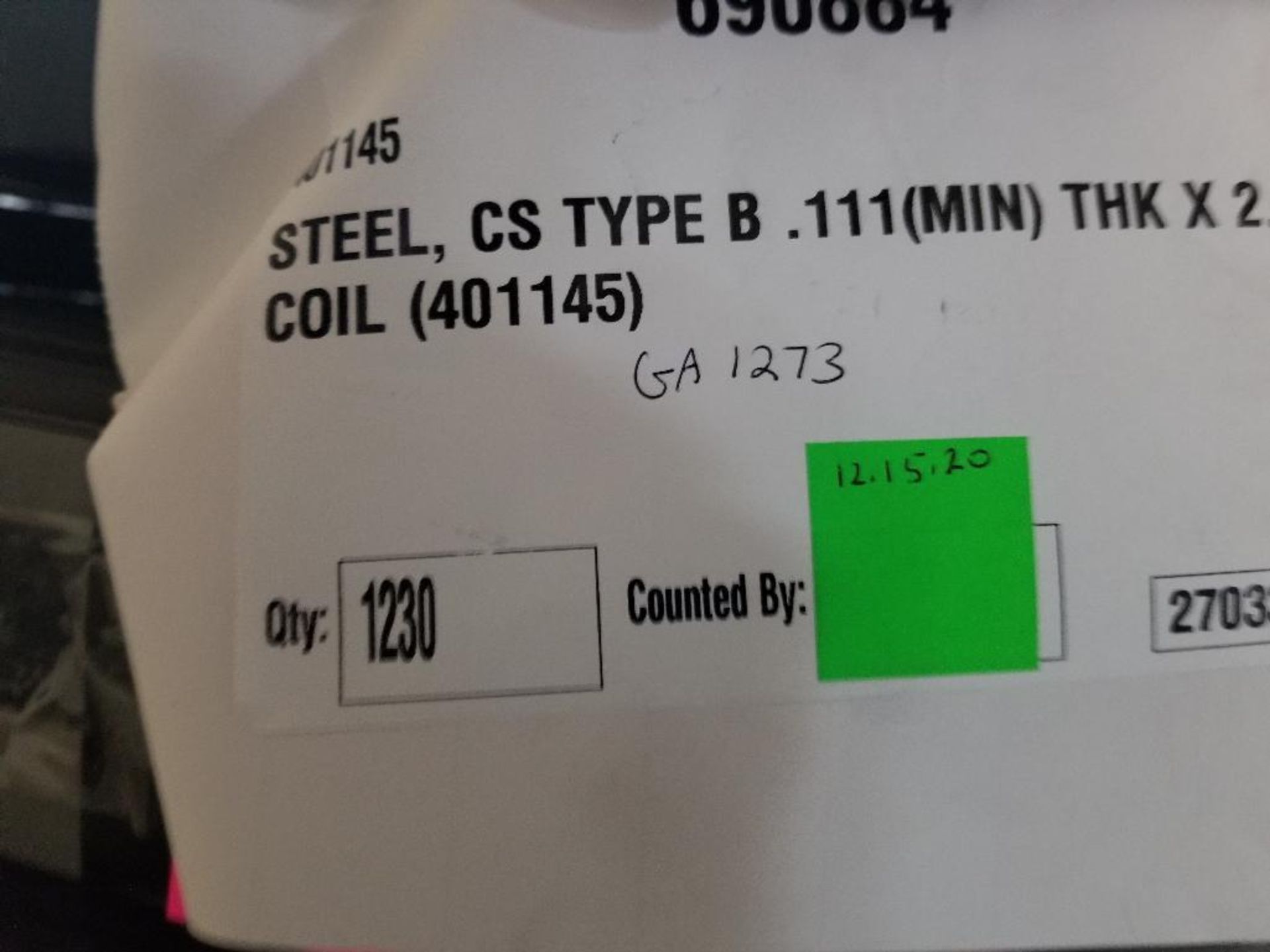 Target Steel, INC. 401145. 0.1120" x 2.9000" CS-Type B steel coil. 1138FT. Approx. 1230 LBS. - Image 3 of 3