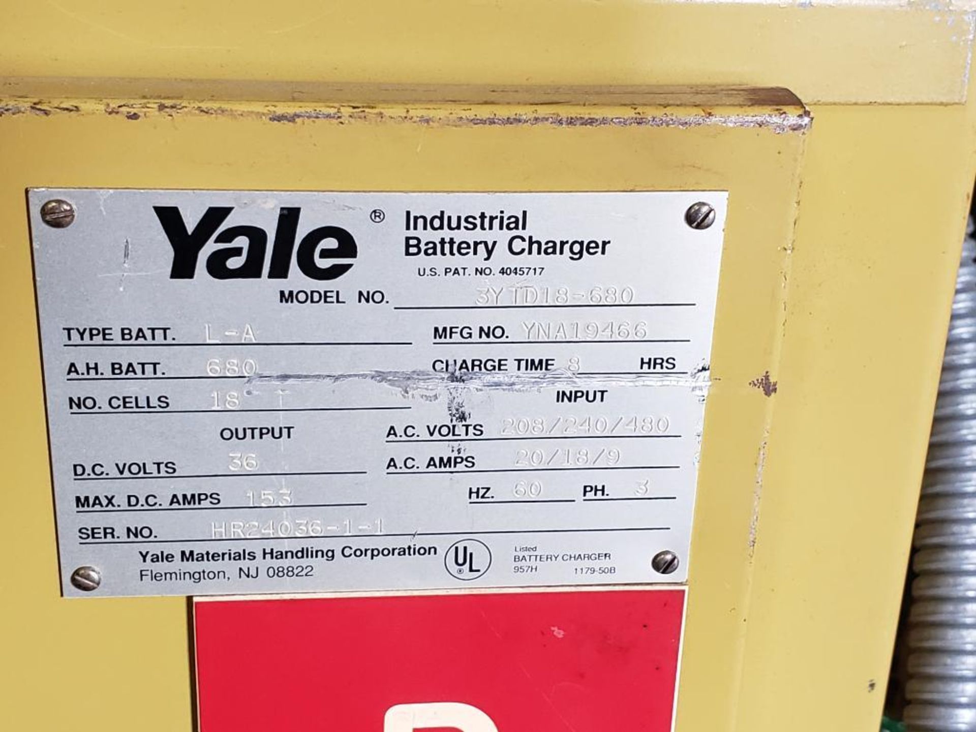 Yale 3YTD18-680 Battery charger. 3PH, 208/240/480V-Input, 36VDC-output. - Image 4 of 12