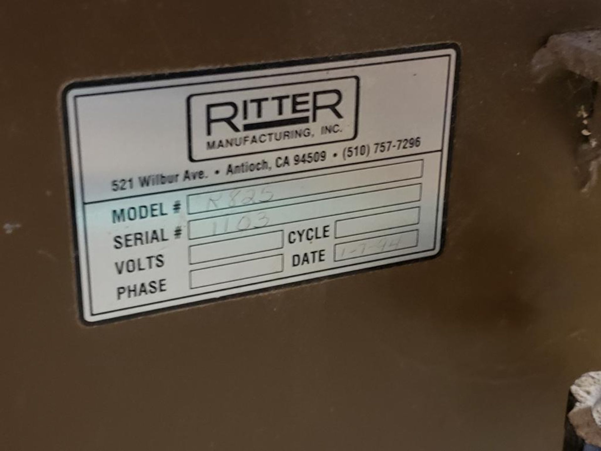 Ritter R825 Horizontal Borer. 3/4HP Dayton 1PH motor. 6K483A. 115/230V, 3450RPM, F56-Frame. - Image 3 of 9