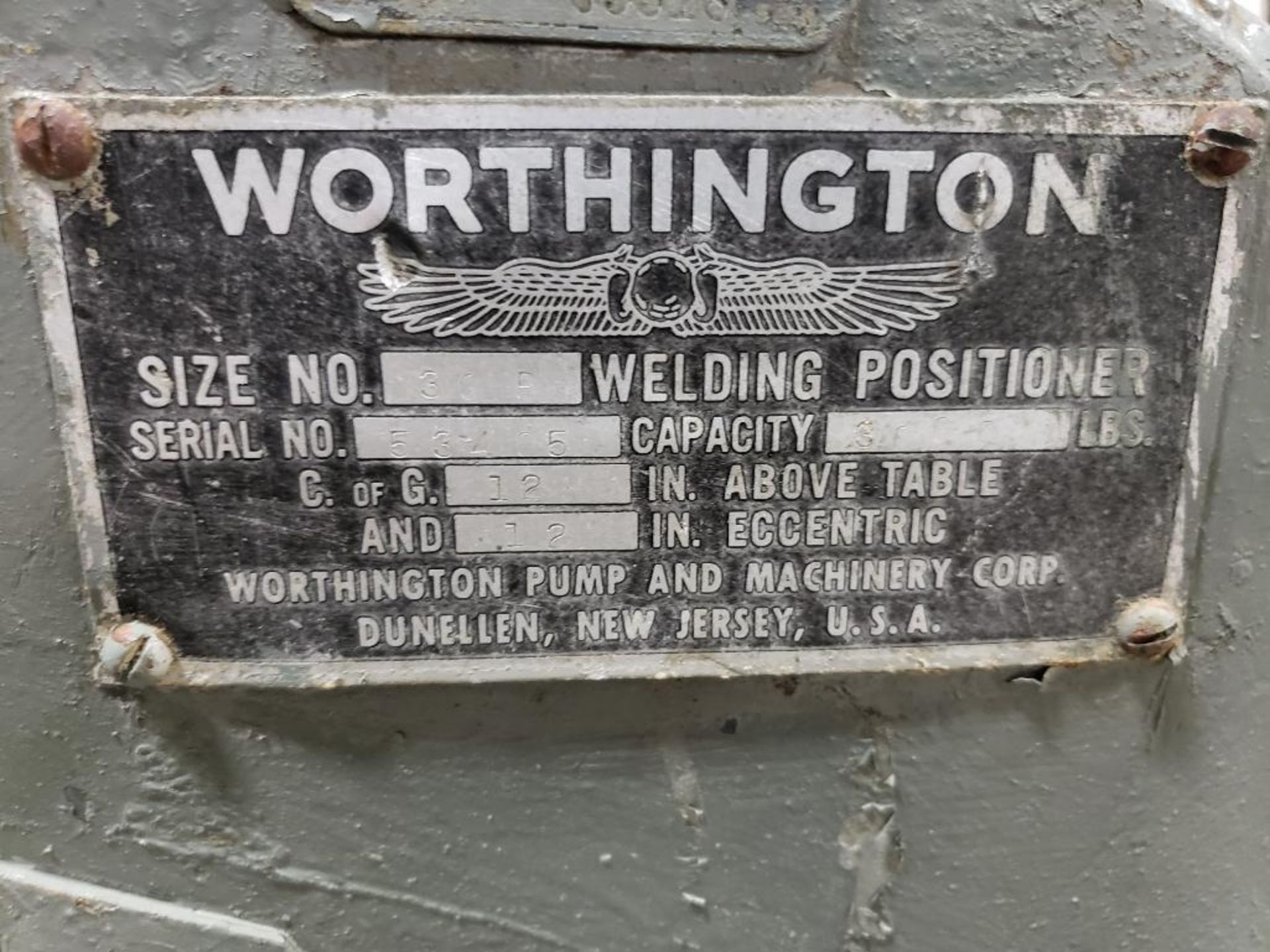 Worthington 30P Welding positioner. 3000LBS Capacity. Serial number 53405. - Image 4 of 16