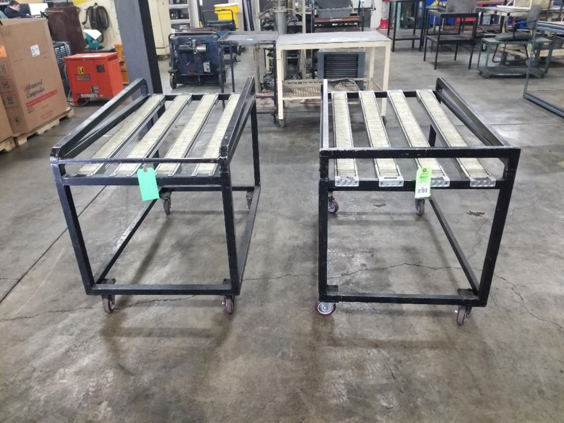 Qty 2 - Industrial single layer roller tables. 48x28x36 each. LxWxH.