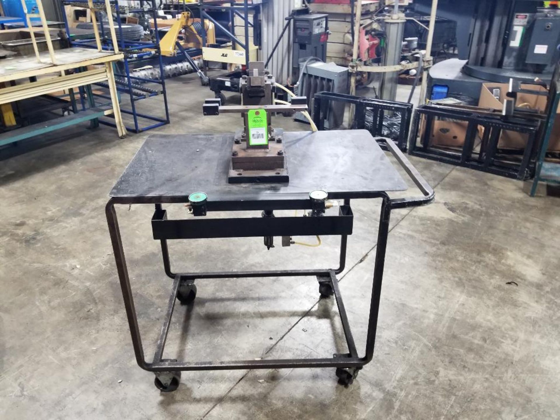 Industrial work table with pneumatic clamp fixture. 42x27x49. LxWxH.