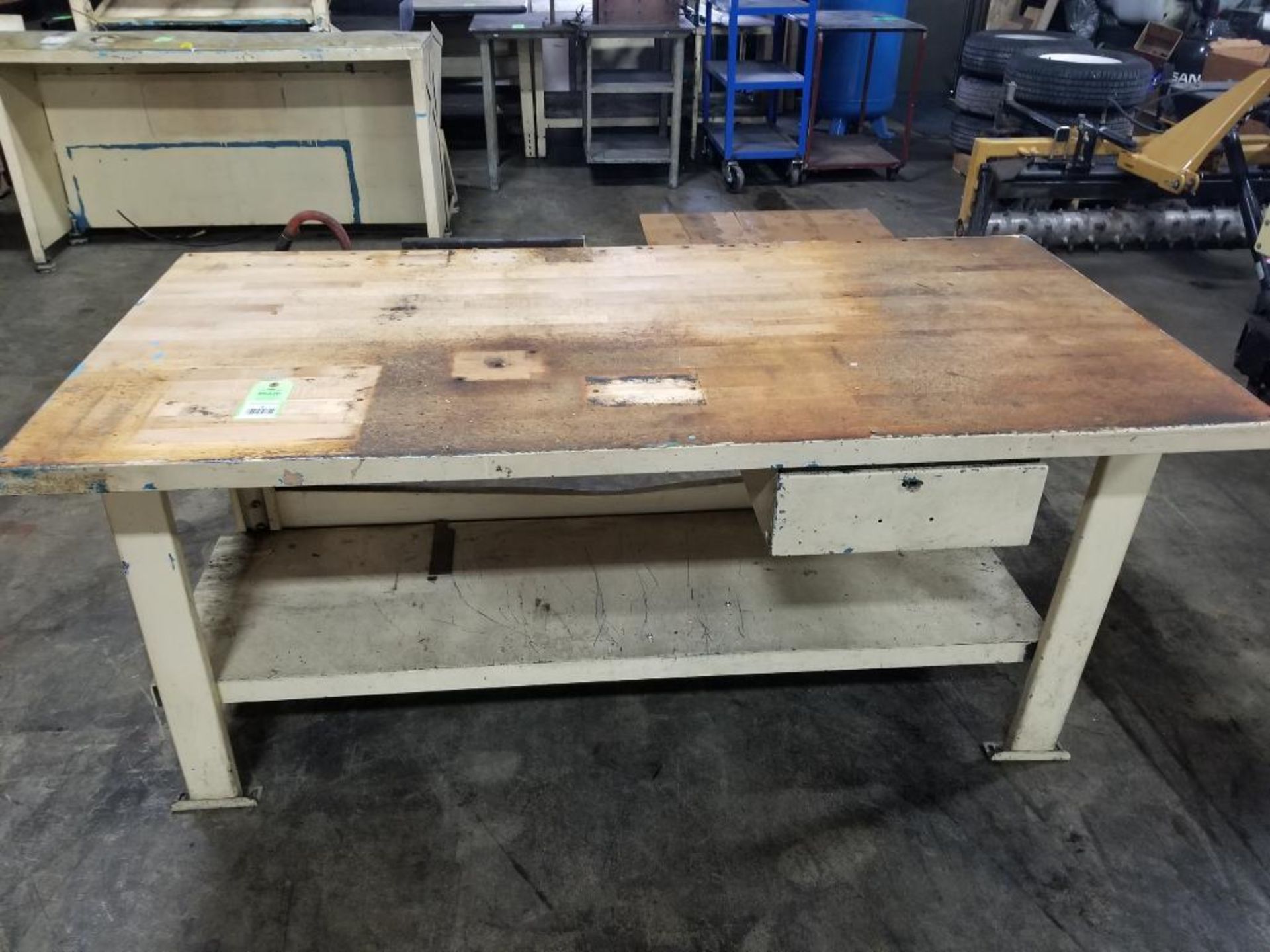 Industrial work table with maple wood tabletop. 72x41x34. LxWxH.