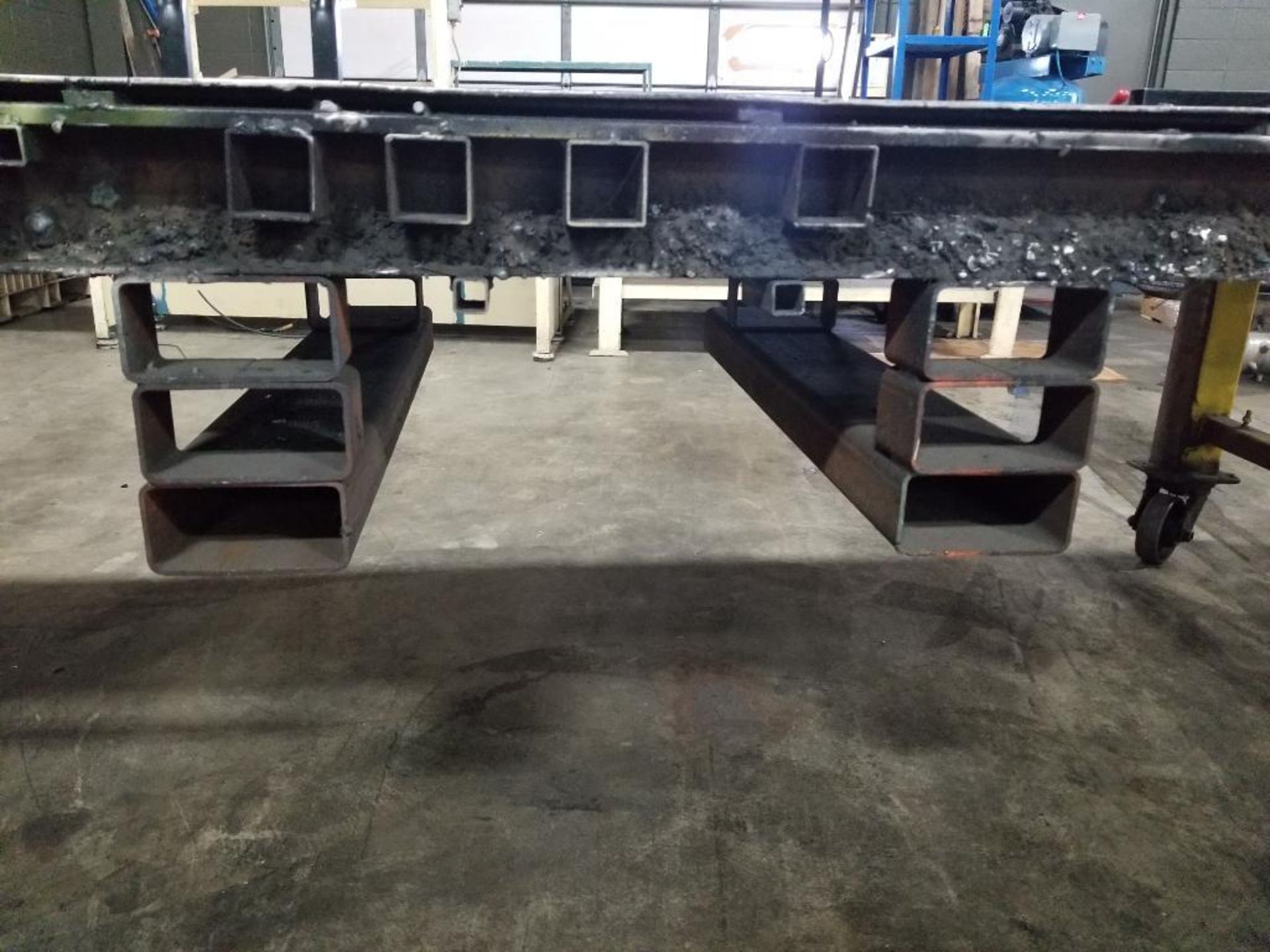 Industrial welding work table with steel tabletop and clamp fixture. 126x48x43. LxWxH. - Image 4 of 10