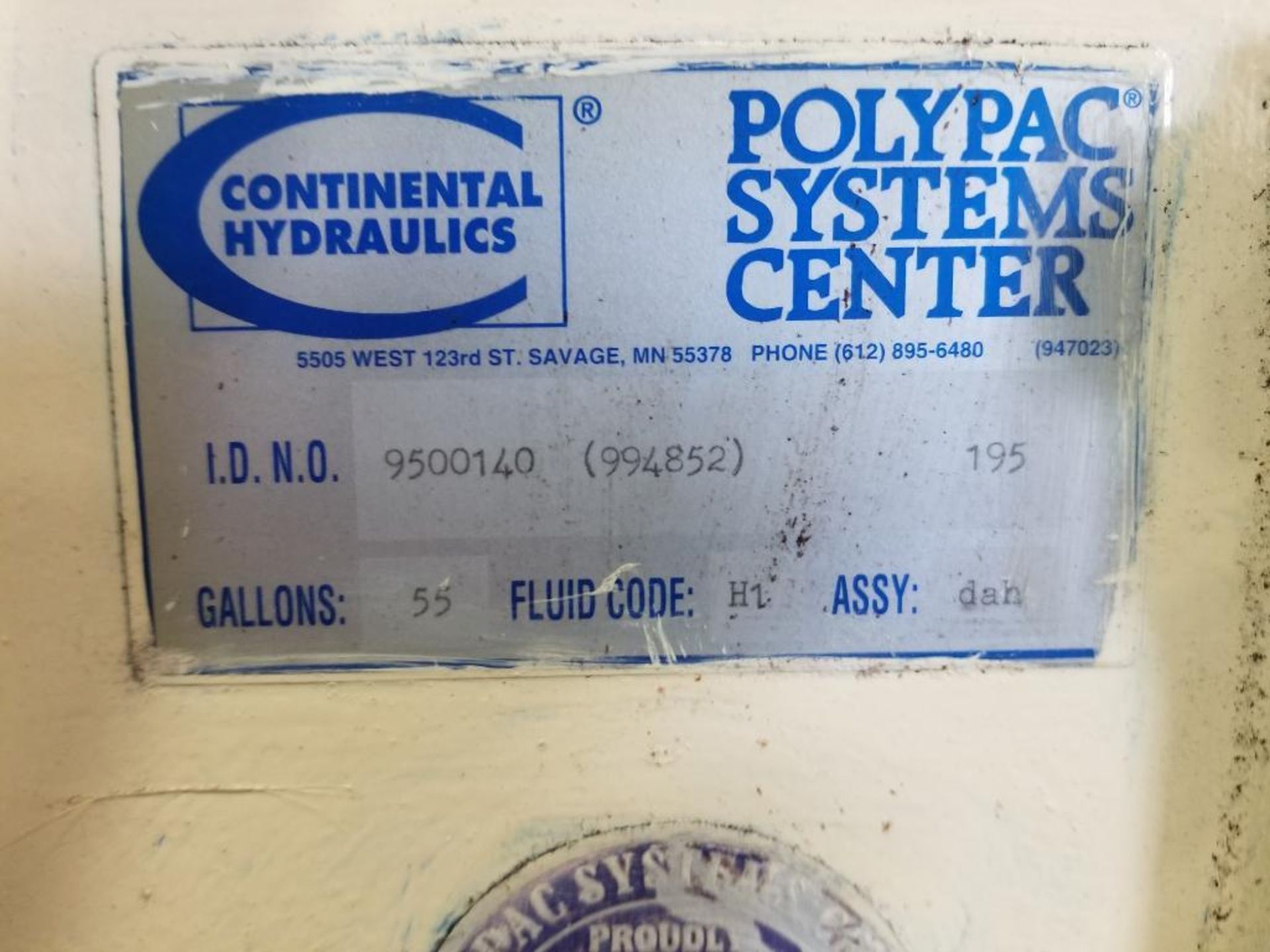 20hp hydraulic powerpack. Continental Hydraulics Polypac Systems Center 9500140. 55-Gallon. - Image 2 of 16