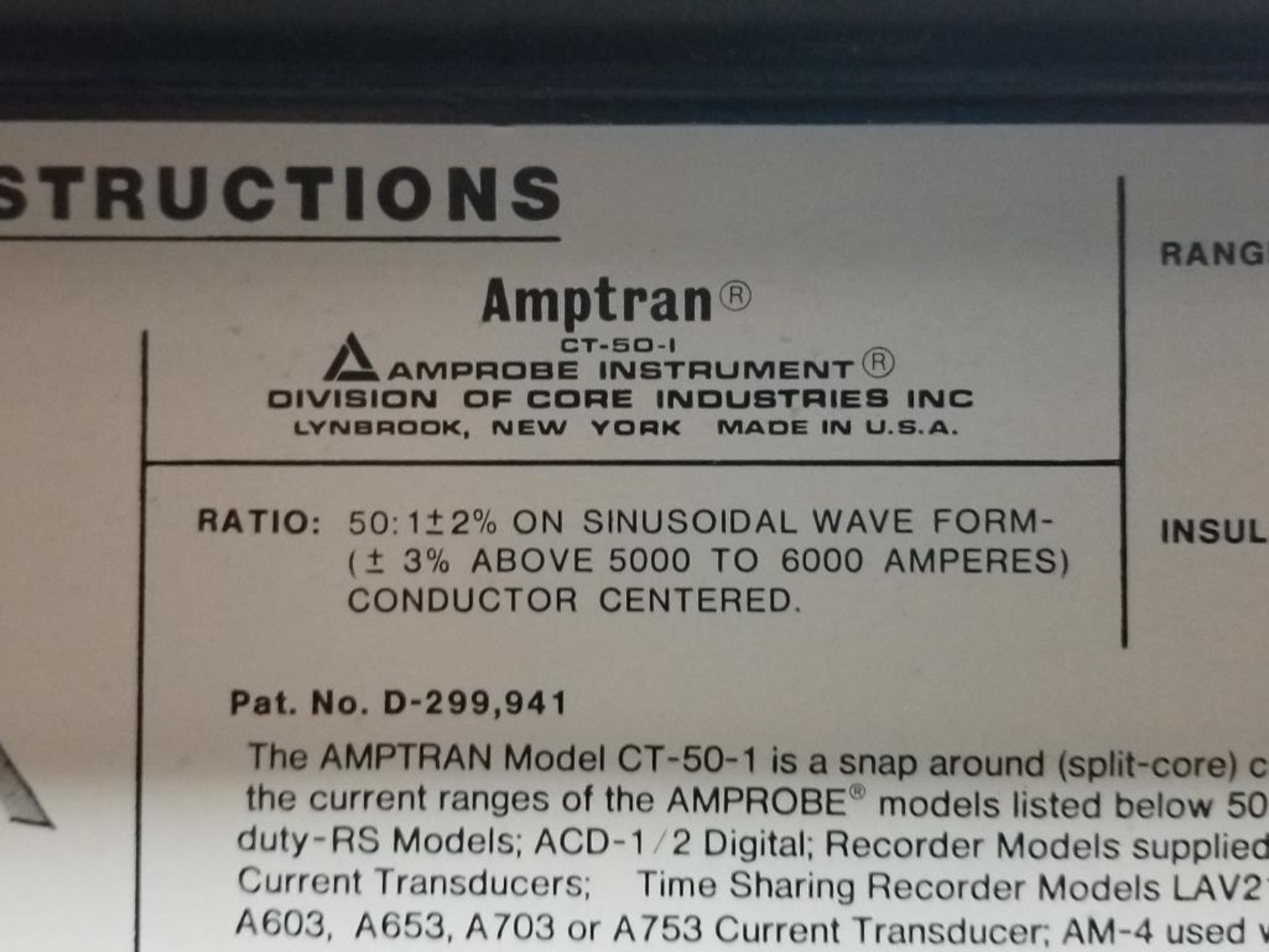 Amprobe Instruments Amptran CT-50-1 sensor. - Image 9 of 11