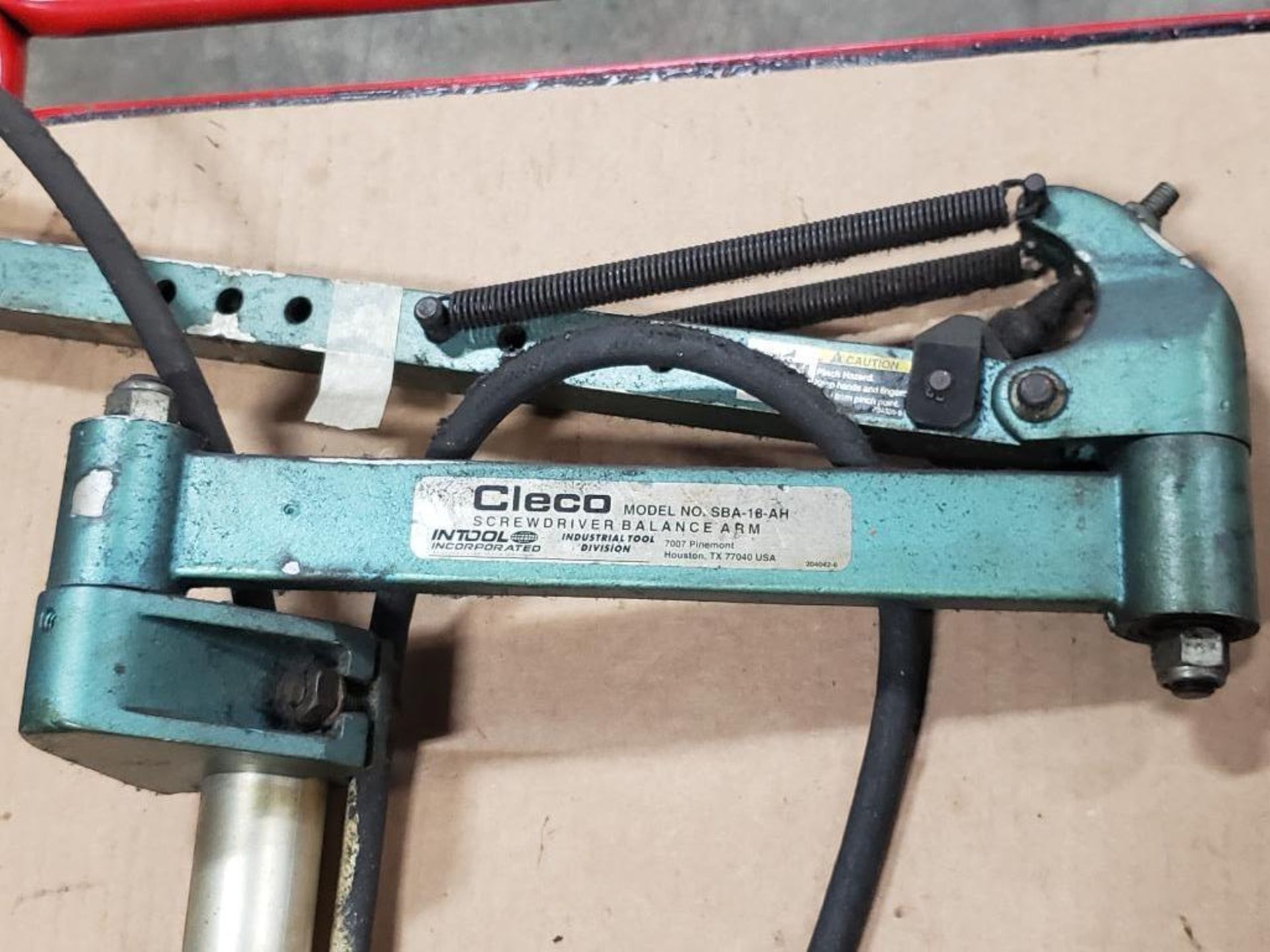 Cooper Cleco SBA-18-AH Balance arm fixture. Air operated drill fixture attached. - Image 3 of 4