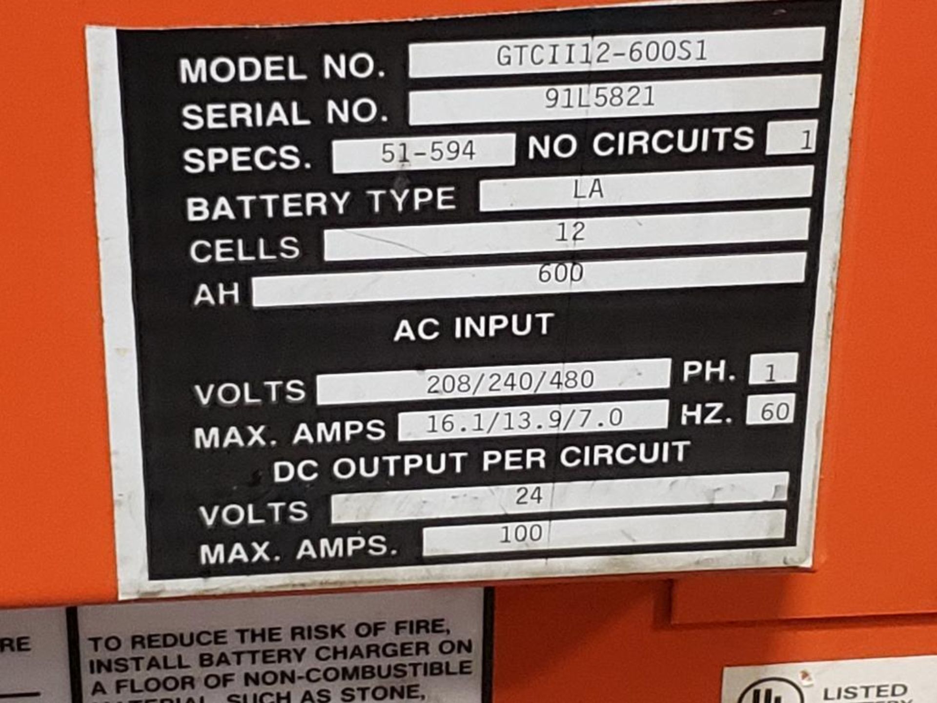 24v Pac-Chloride Ferrocharger GTCII12-600S1 600 aH. 208/240/480V input. - Image 2 of 5