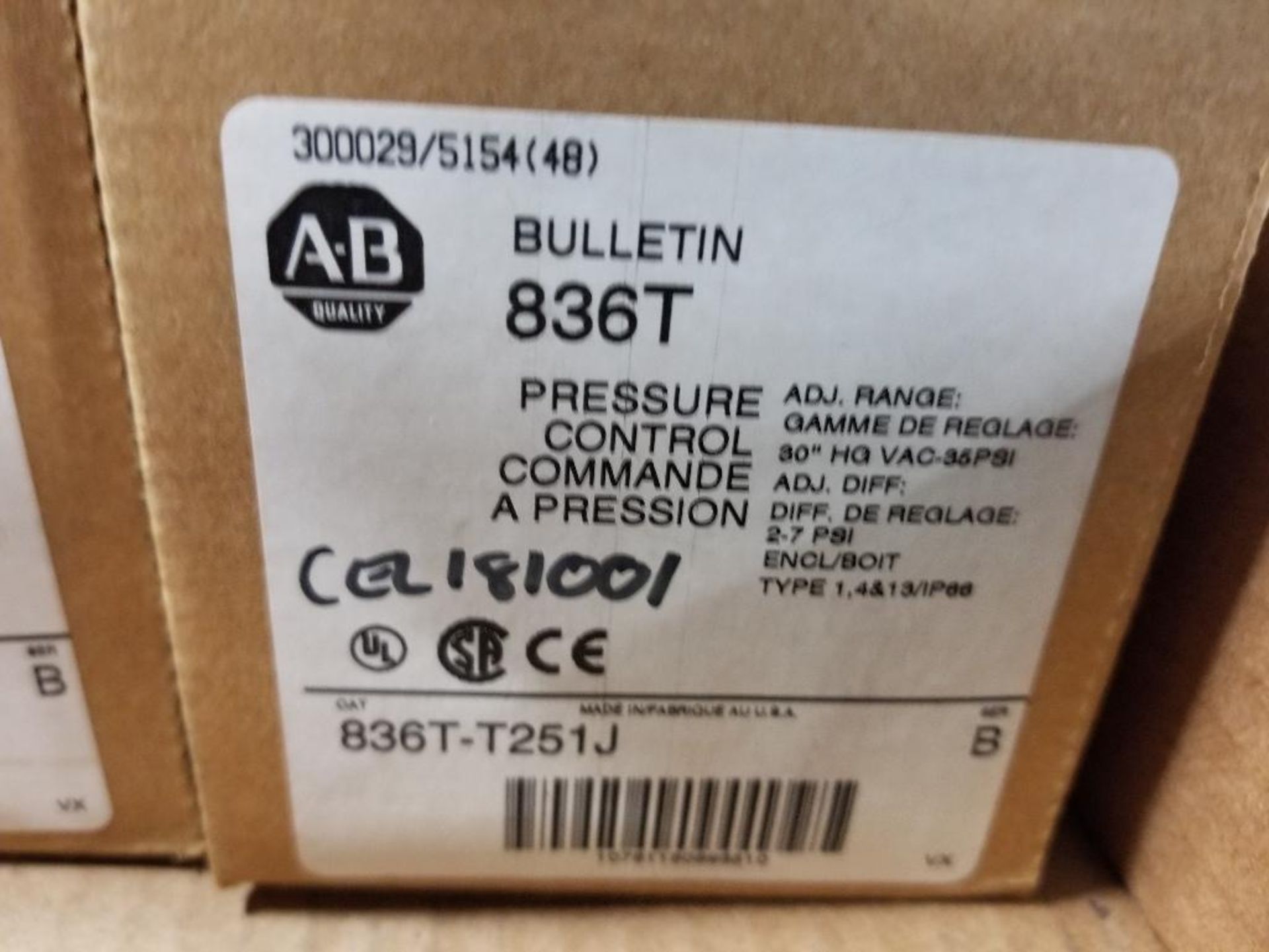 Qty 2 - Allen Bradley 836T-T251J Pressure Control. New in Box. - Image 3 of 3