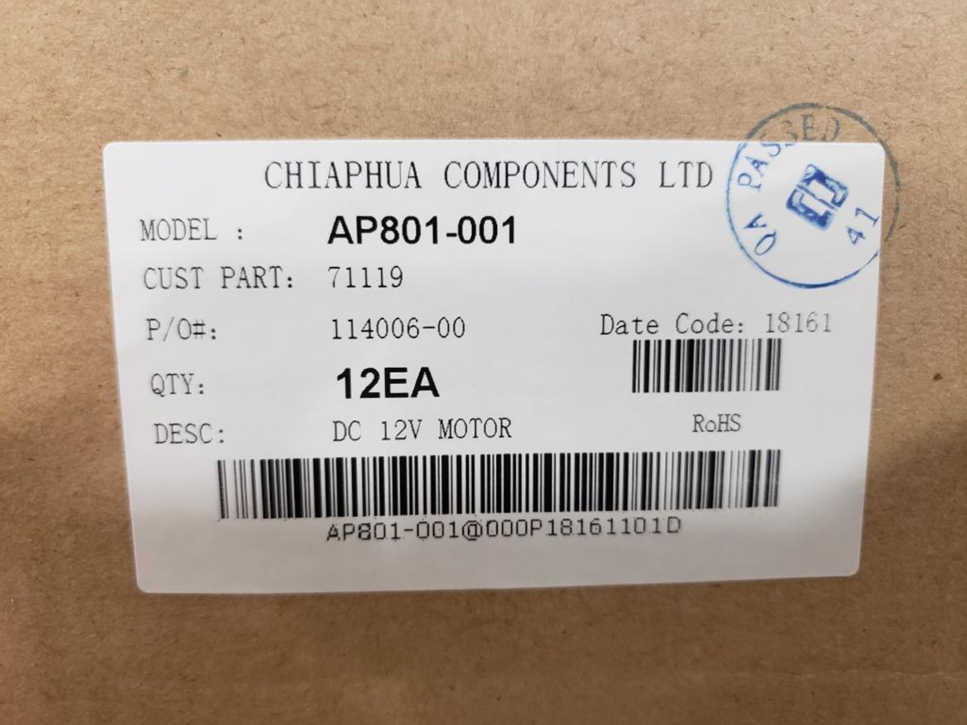 Qty 24 - Chiaphua Components LTD AP801-001. 71119 12VDC Motor. - Image 2 of 2