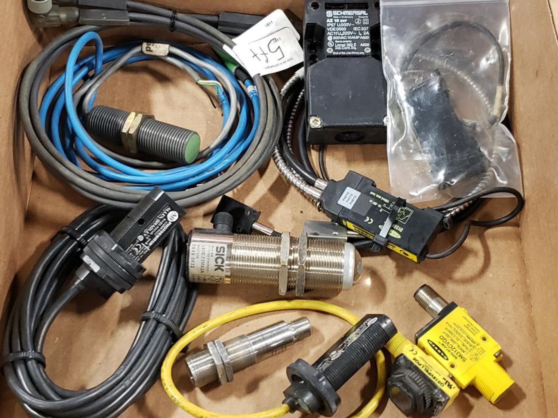 Assorted electrical sensors. Allen Bradley, Banner, Sick, Schmersal.