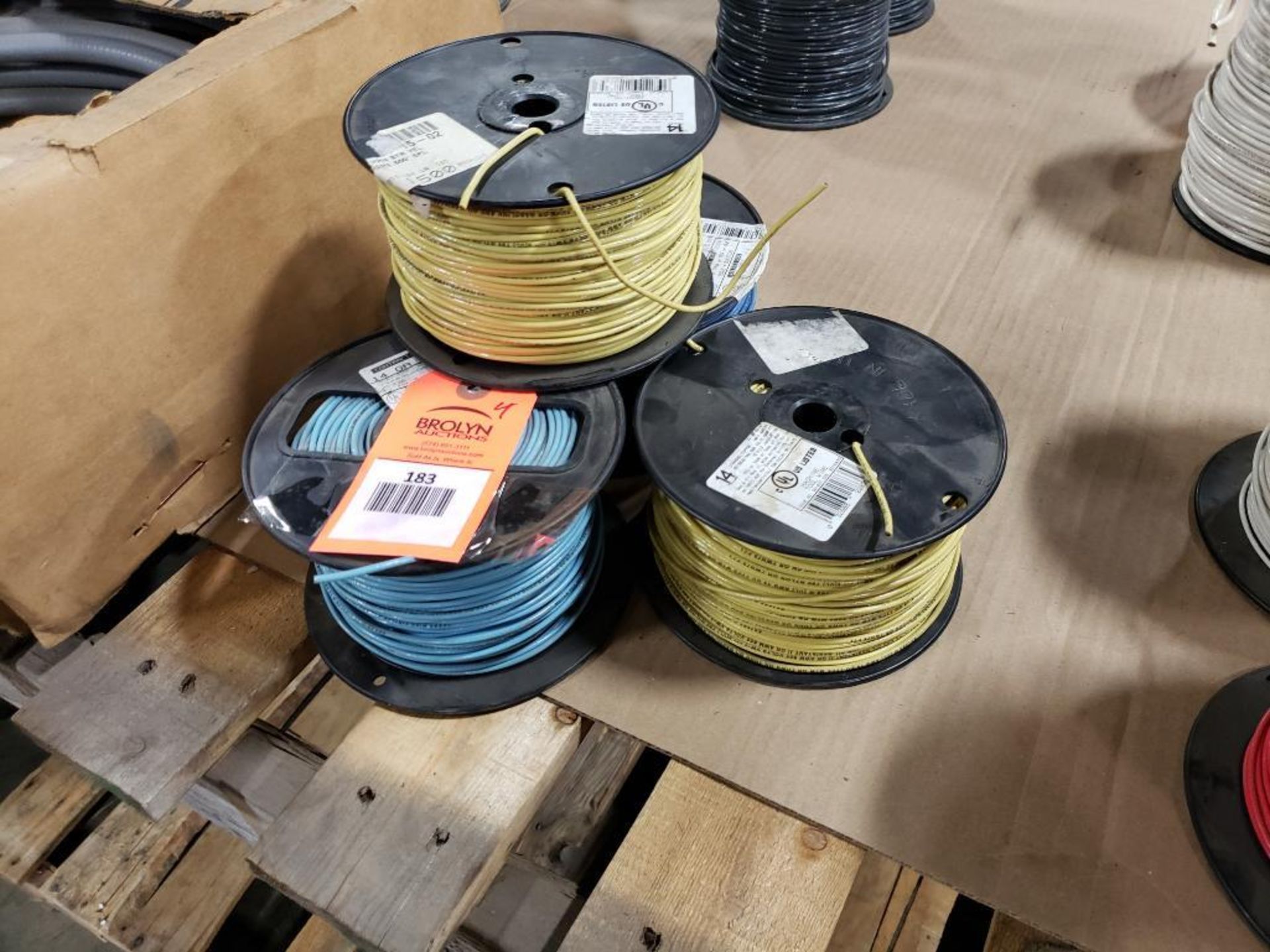 Qty 4 - Spool of contractor wire. 14-Yellow, 14-Blue.